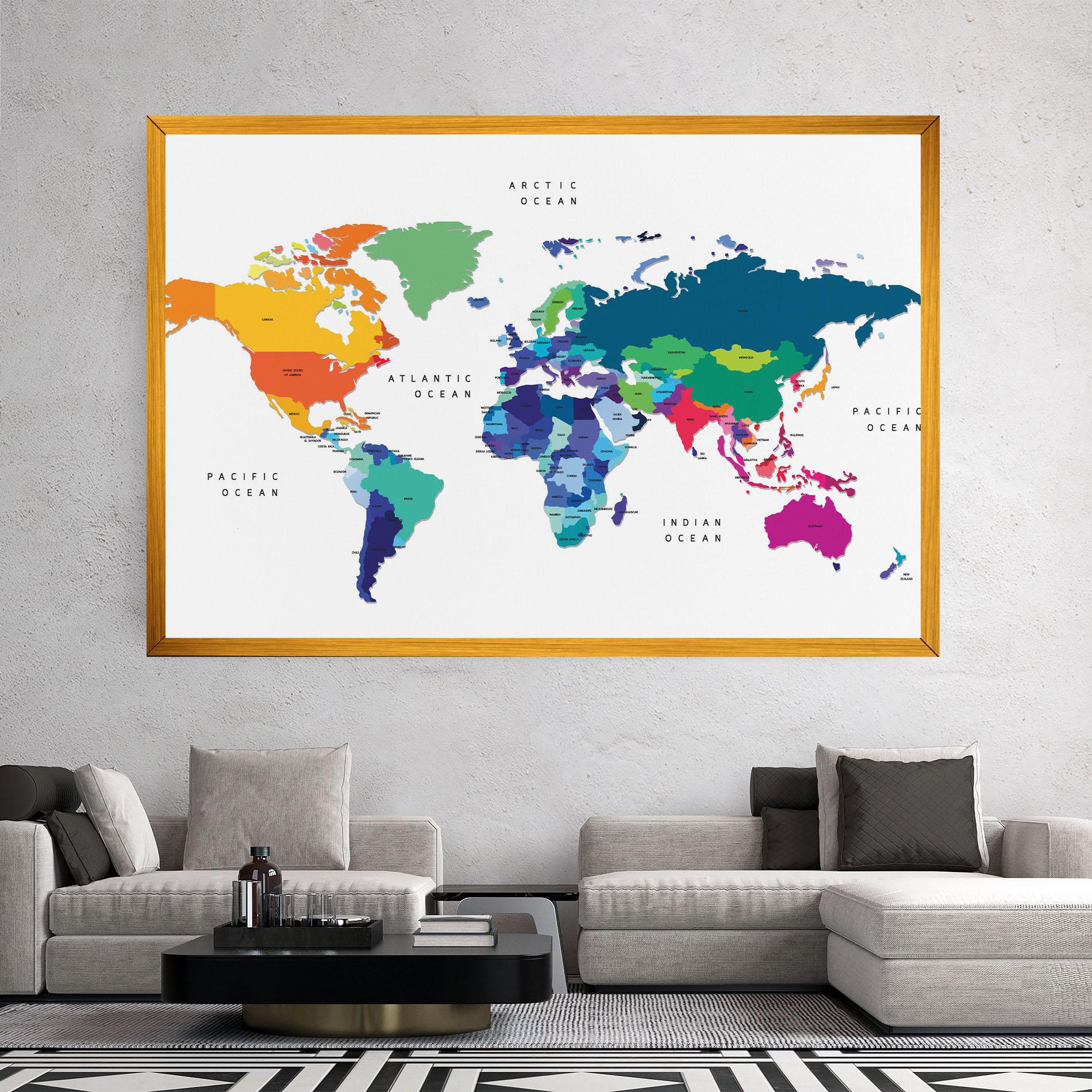 Tablou Canvas Colored Continents Map mockup 2