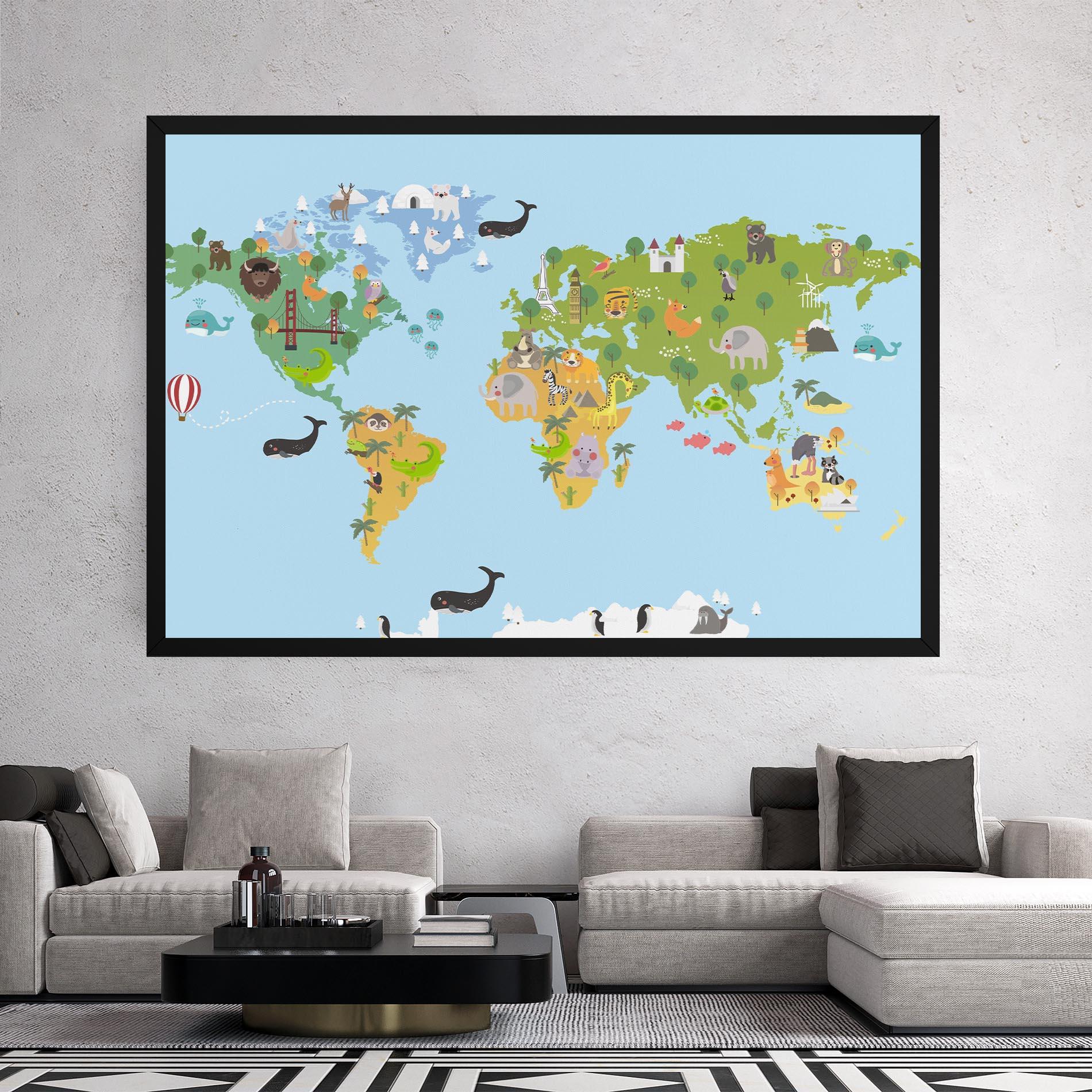 Tablou Canvas Animals Cute Map mockup 2