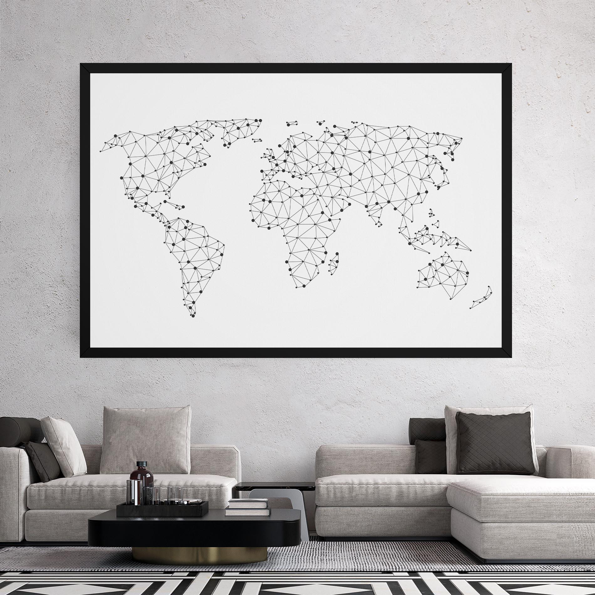 Tablou Canvas Black Map Line mockup 2