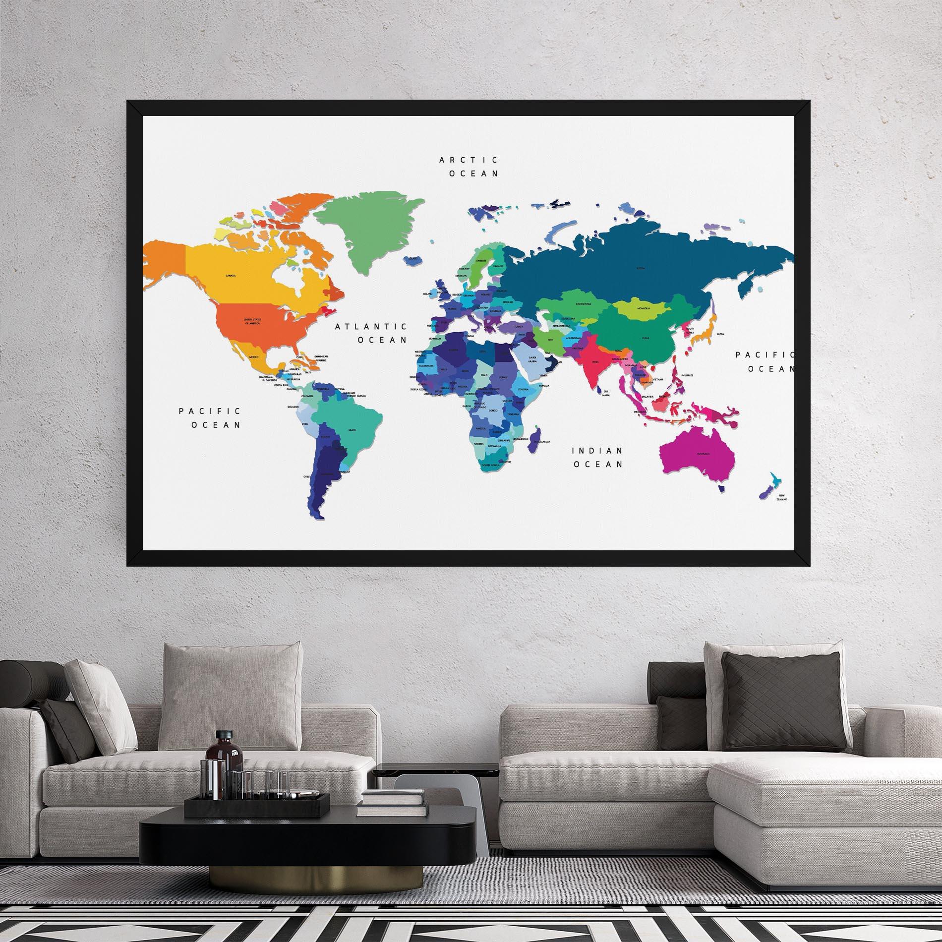 Tablou Canvas Colored Continents Map mockup 2