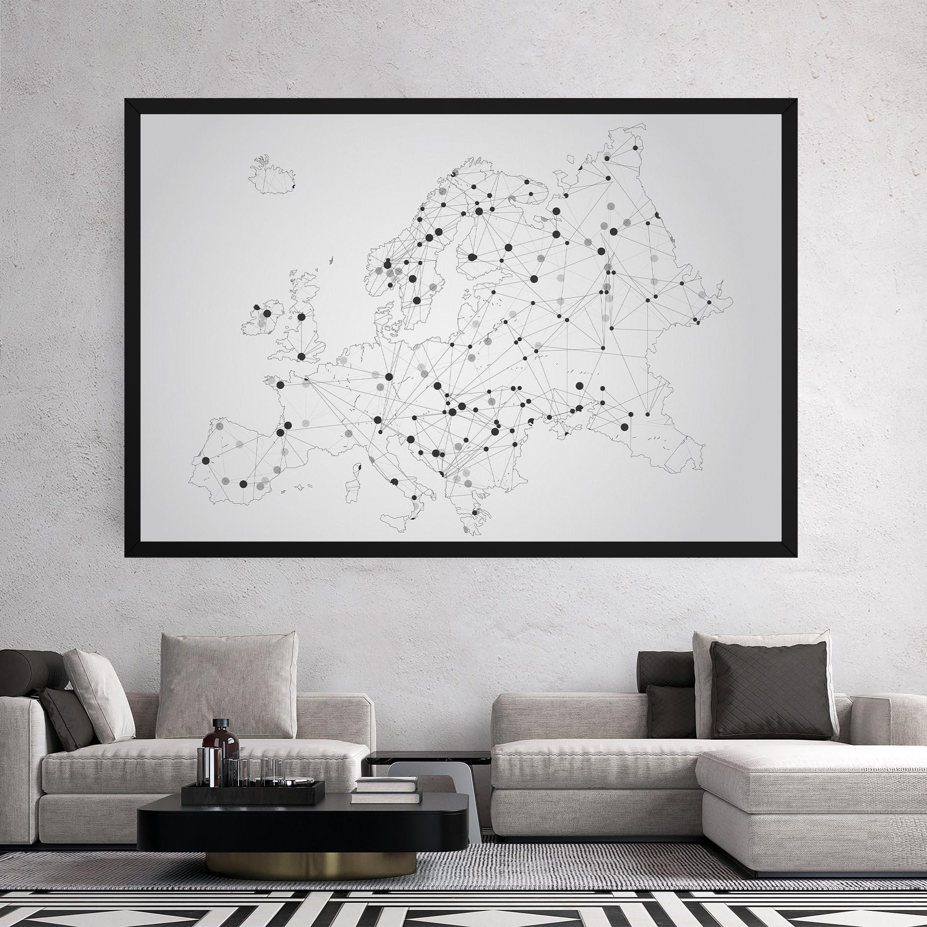 Tablou Canvas Europe Line Map mockup 2