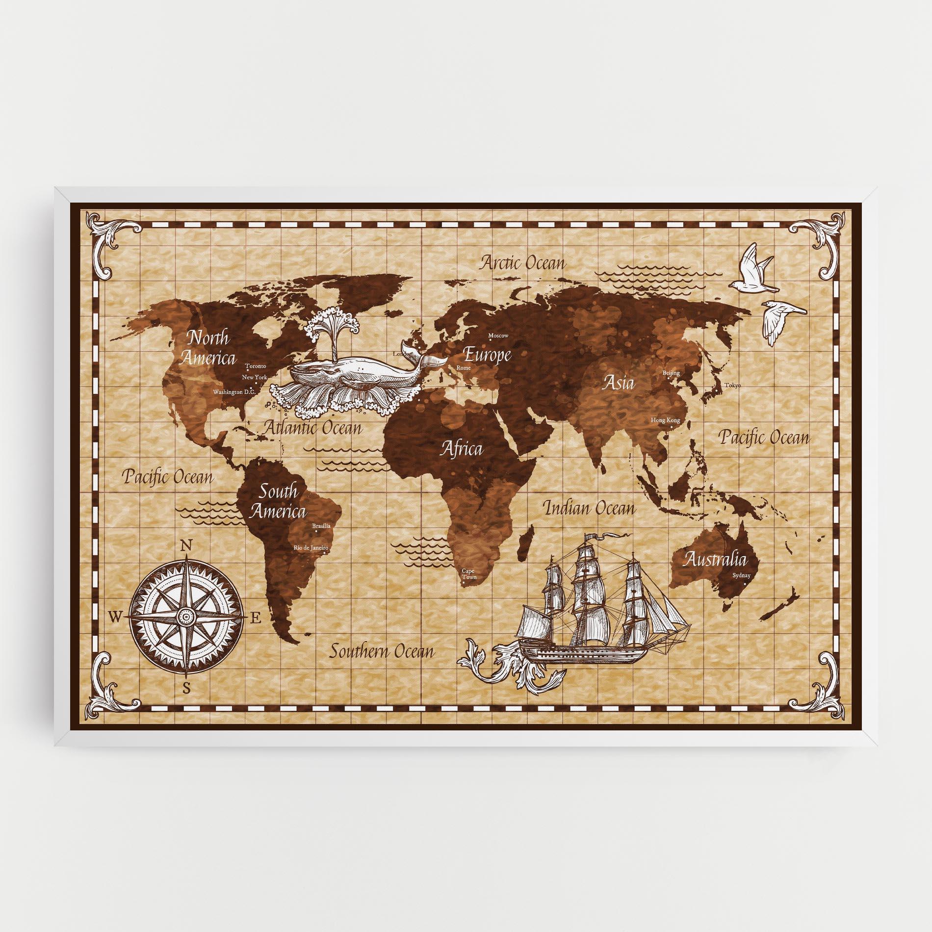 Tablou Canvas Brown Old Map mockup 0