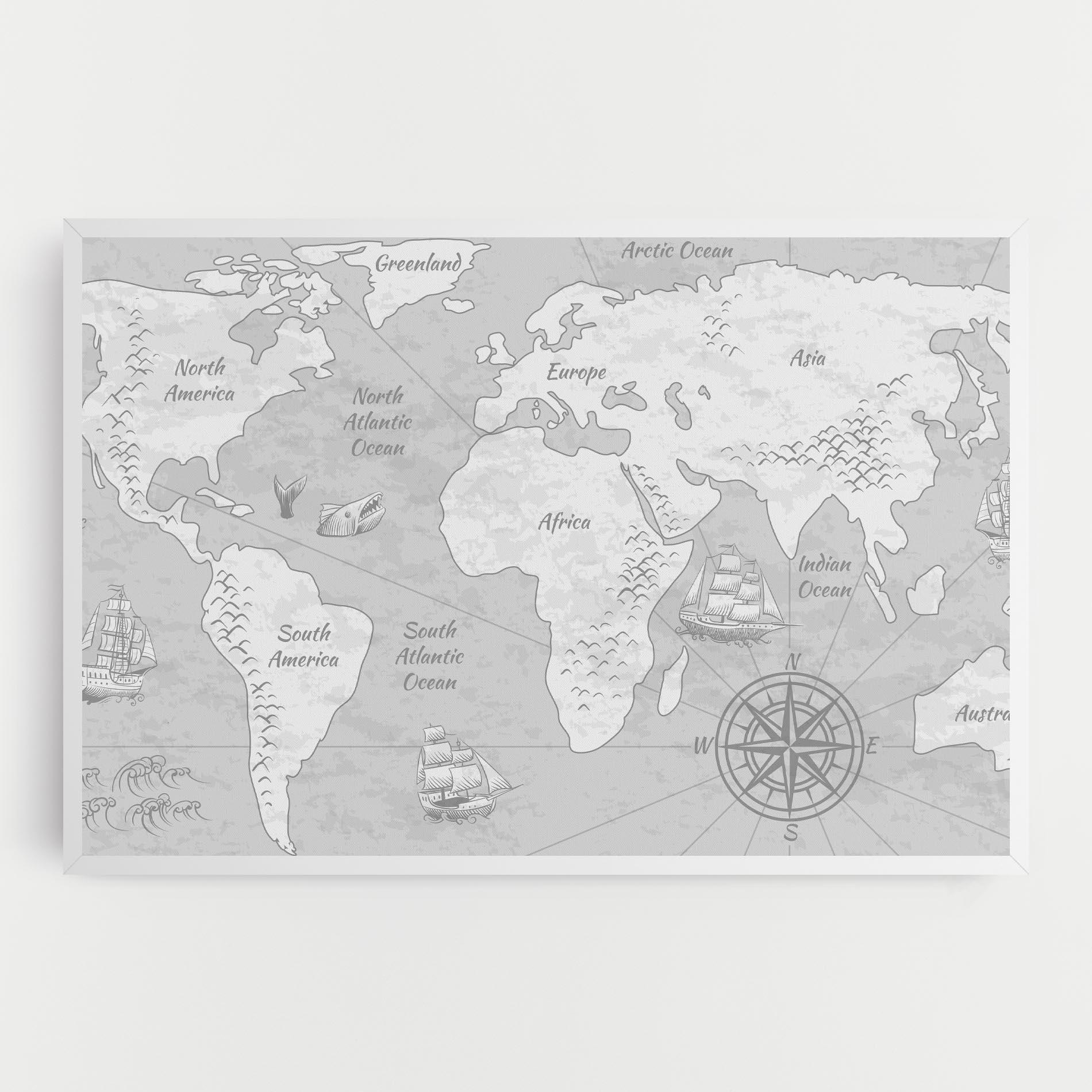 Tablou Canvas Grey Old Map mockup 0