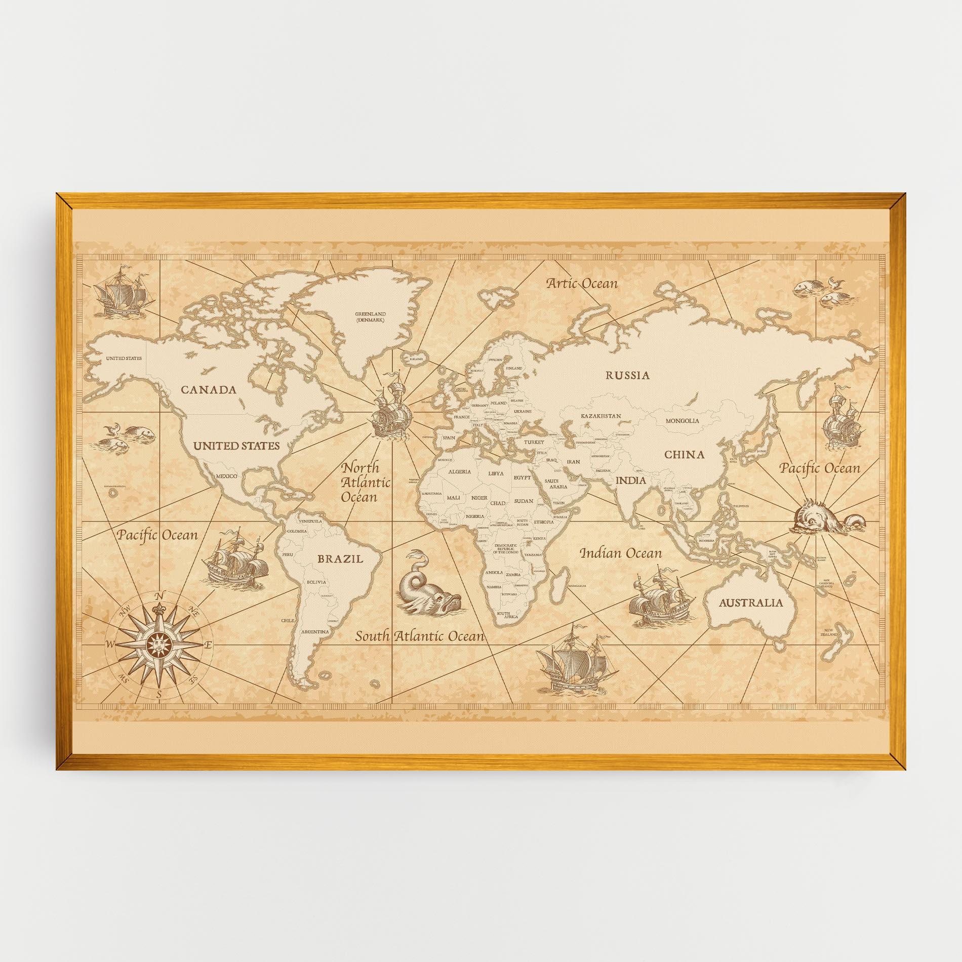 Tablou Canvas Cream Old Map mockup 0