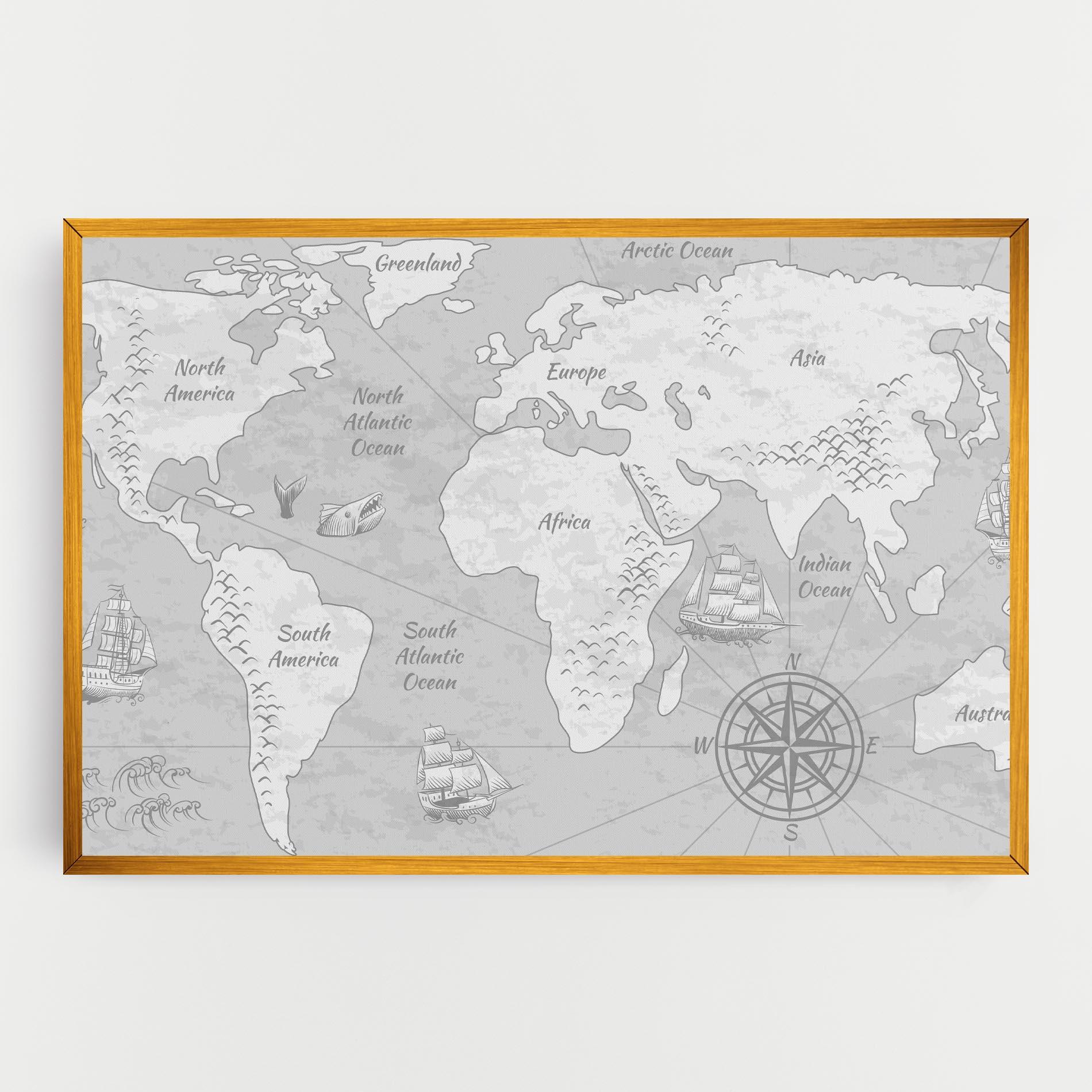 Tablou Canvas Grey Old Map mockup 0