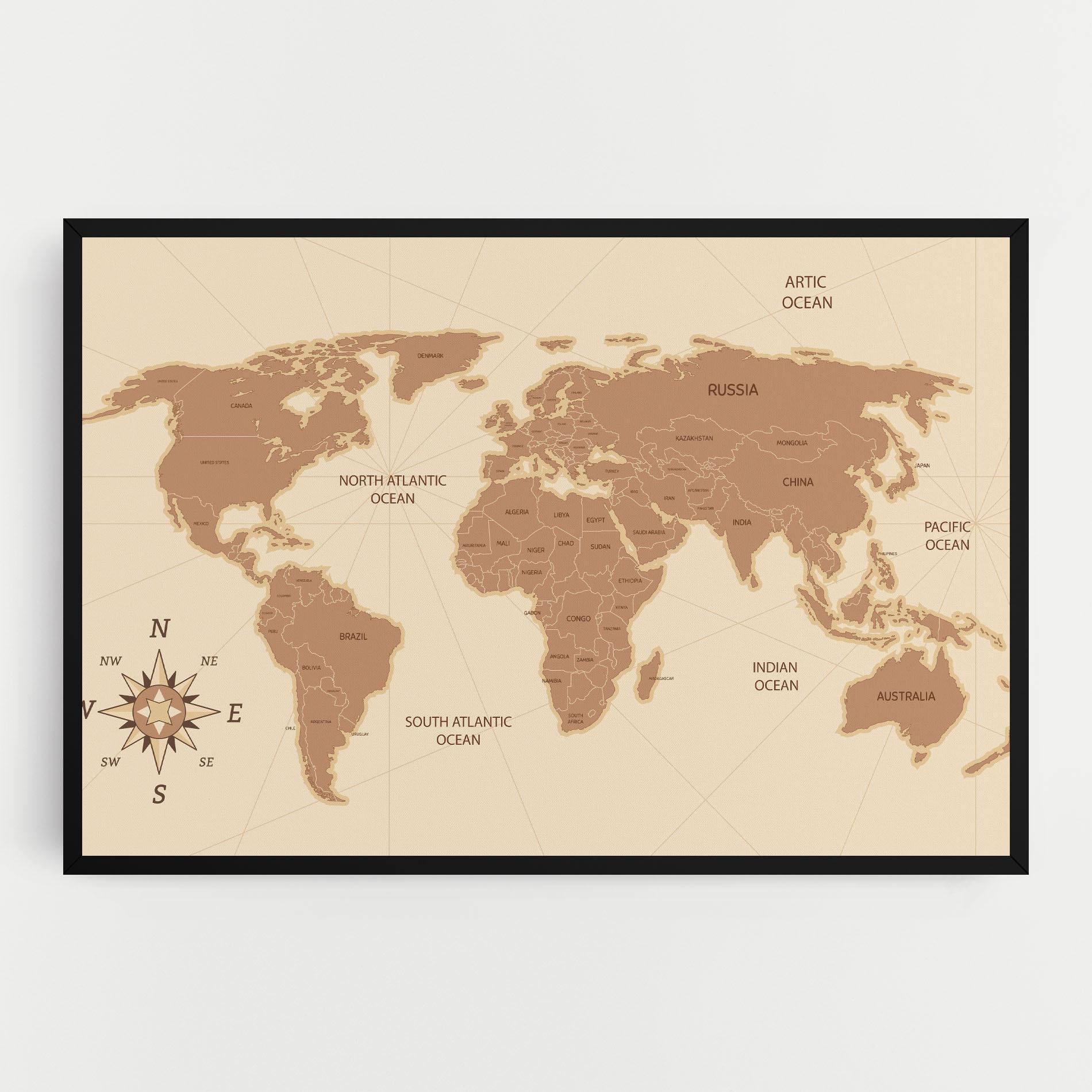 Tablou Canvas Cream Map Vintage mockup 0