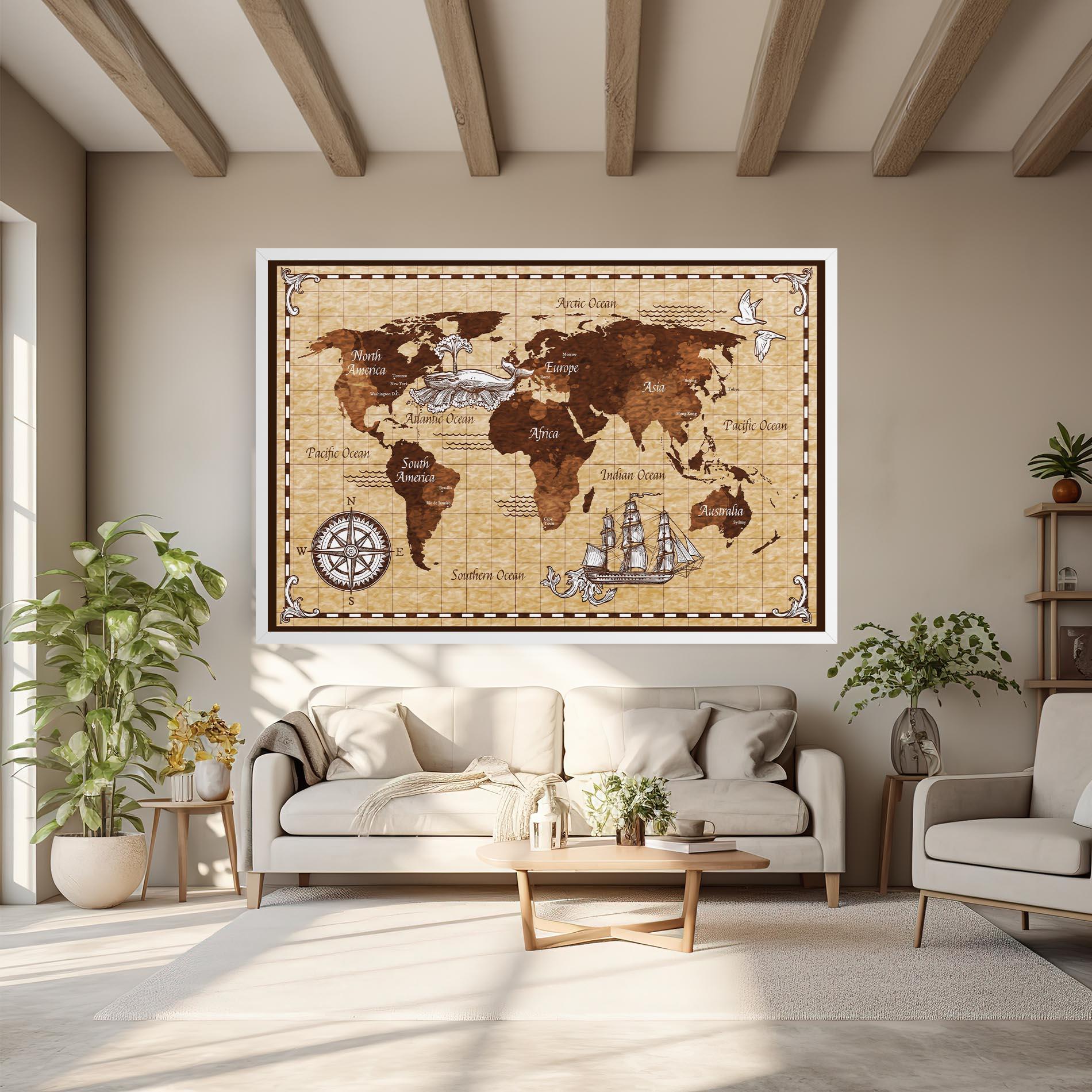 Tablou Canvas Brown Old Map mockup 6
