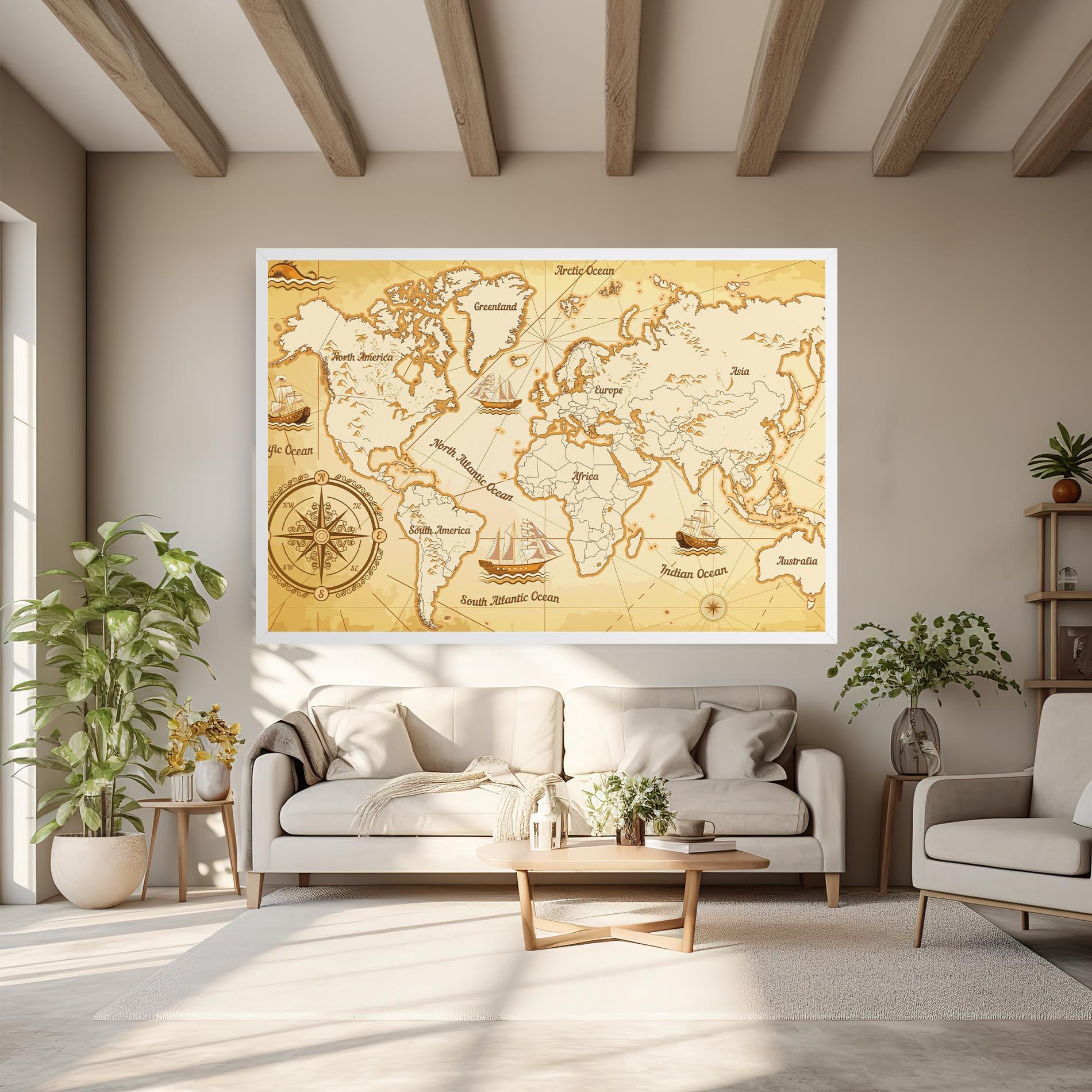 Tablou Canvas Gold Old Map mockup 6