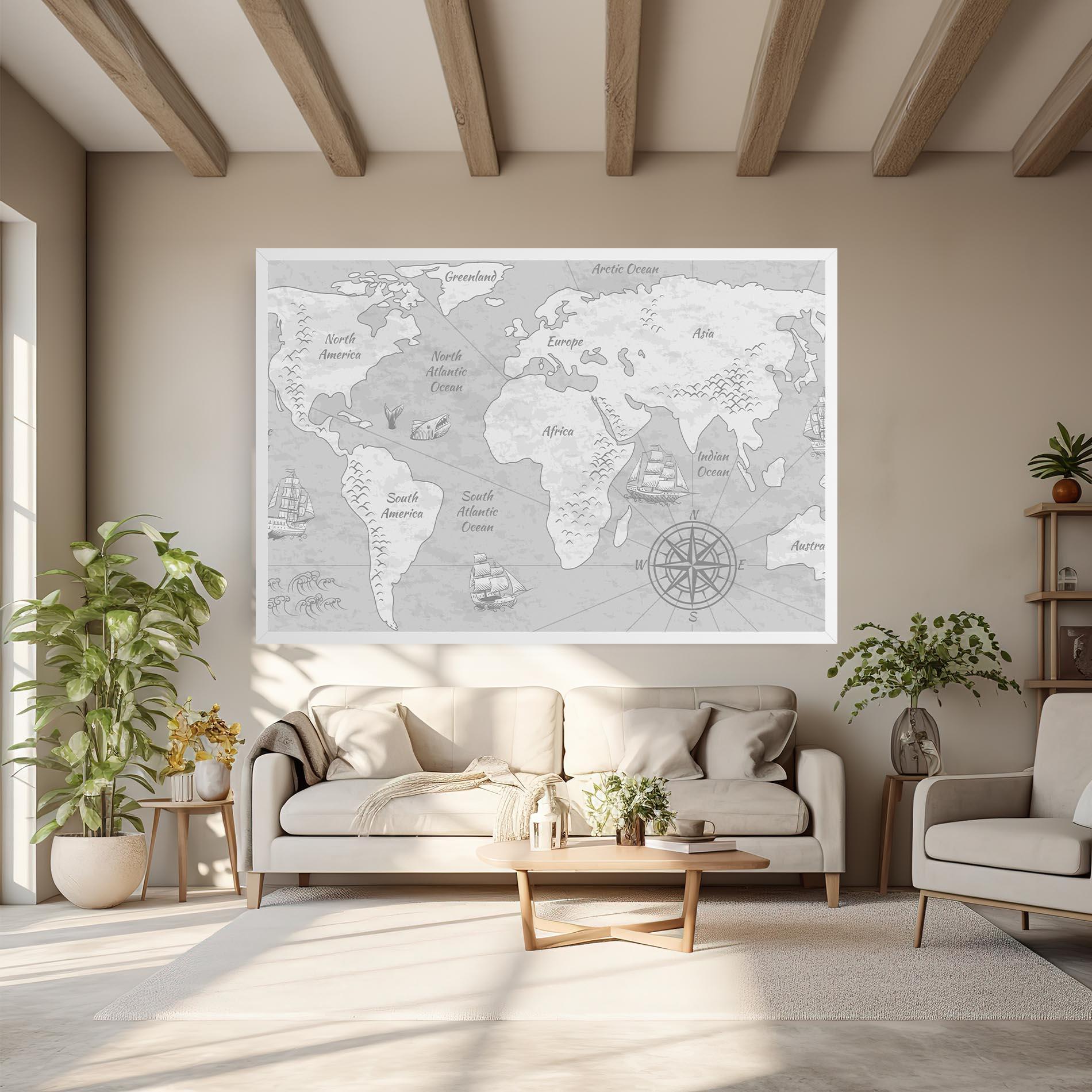 Tablou Canvas Grey Old Map mockup 6