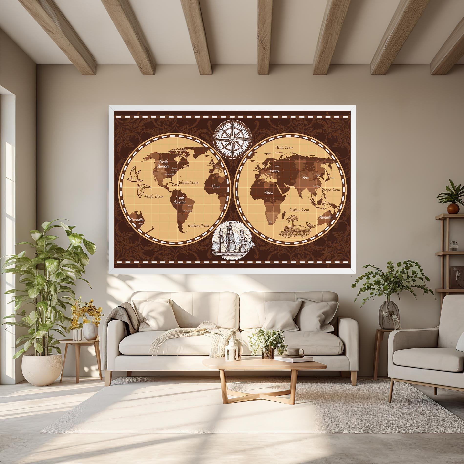 Tablou Canvas Old Brown Map mockup 6