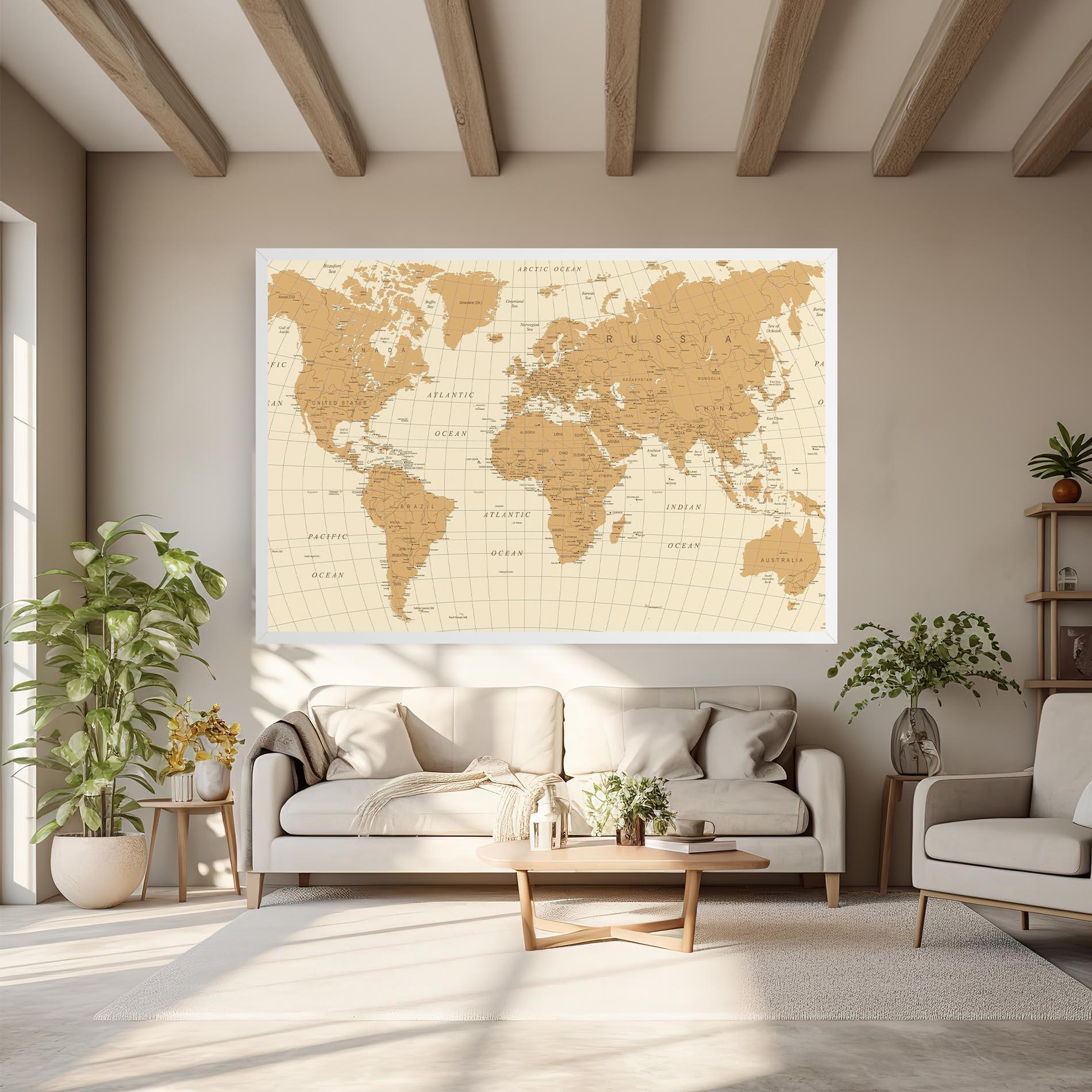 Tablou Canvas Old Map Cream mockup 6