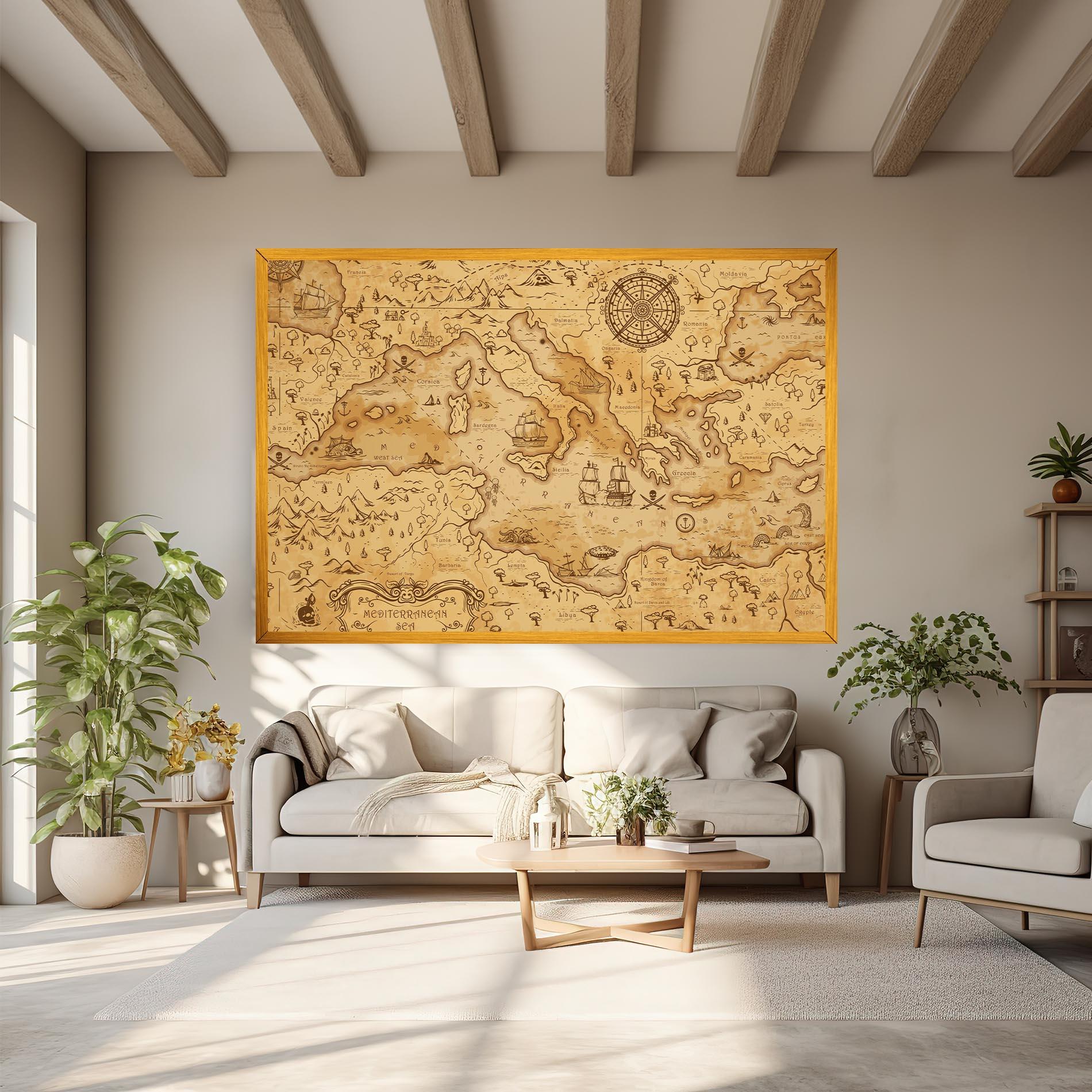 Tablou Canvas Cream Brown Map mockup 6