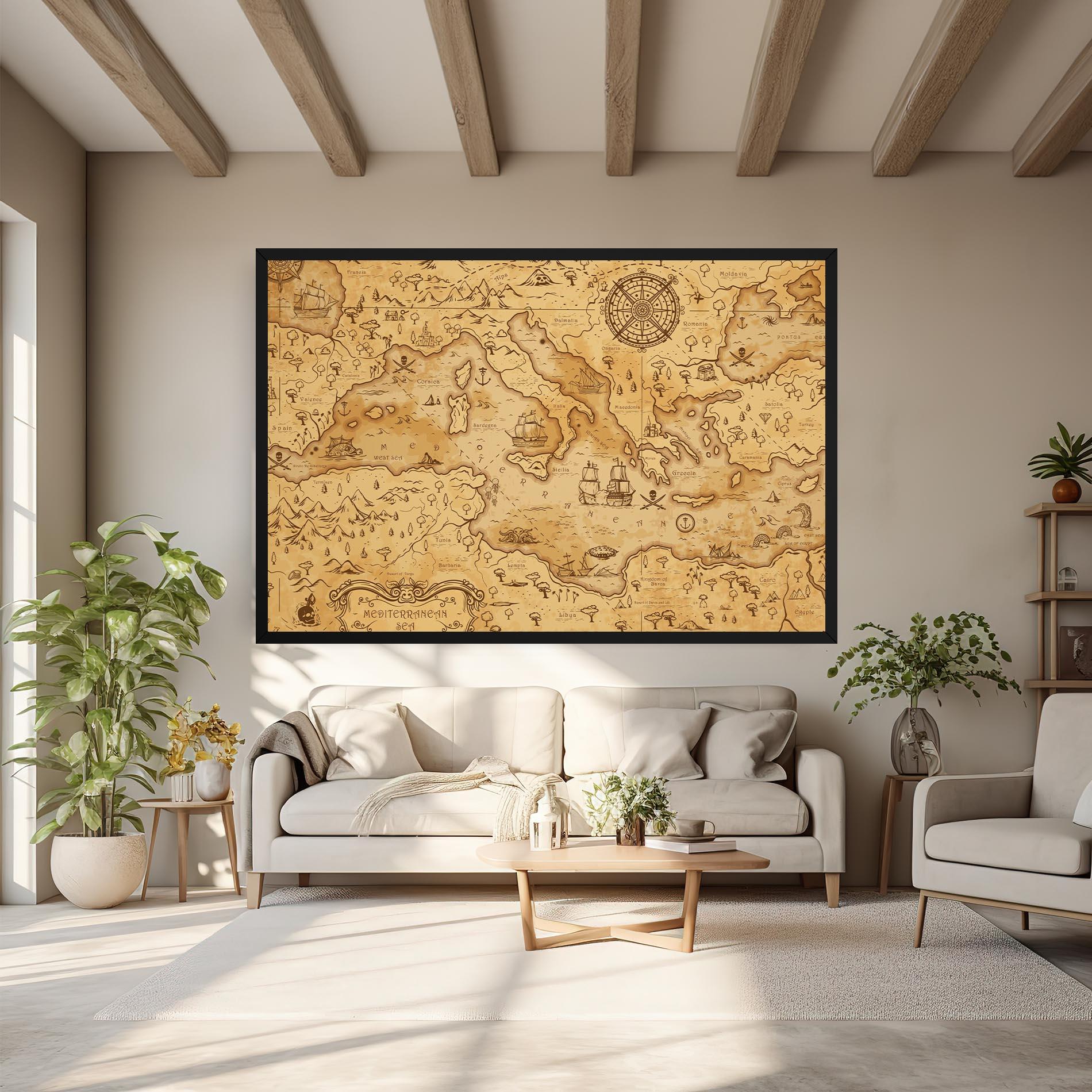 Tablou Canvas Cream Brown Map mockup 6