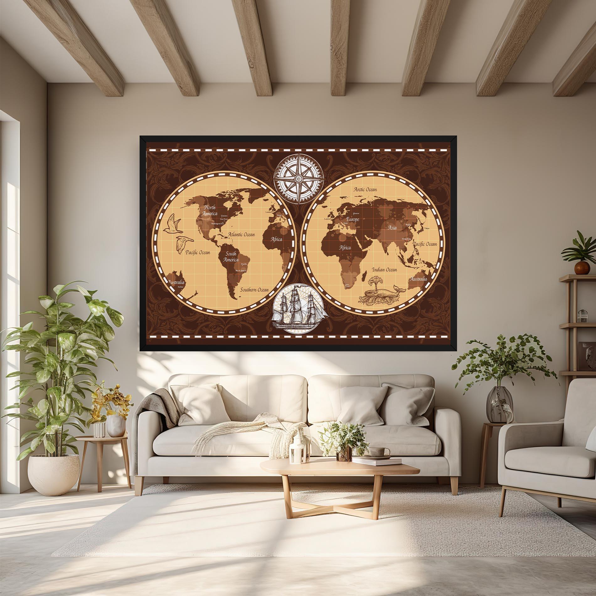 Tablou Canvas Old Brown Map mockup 6