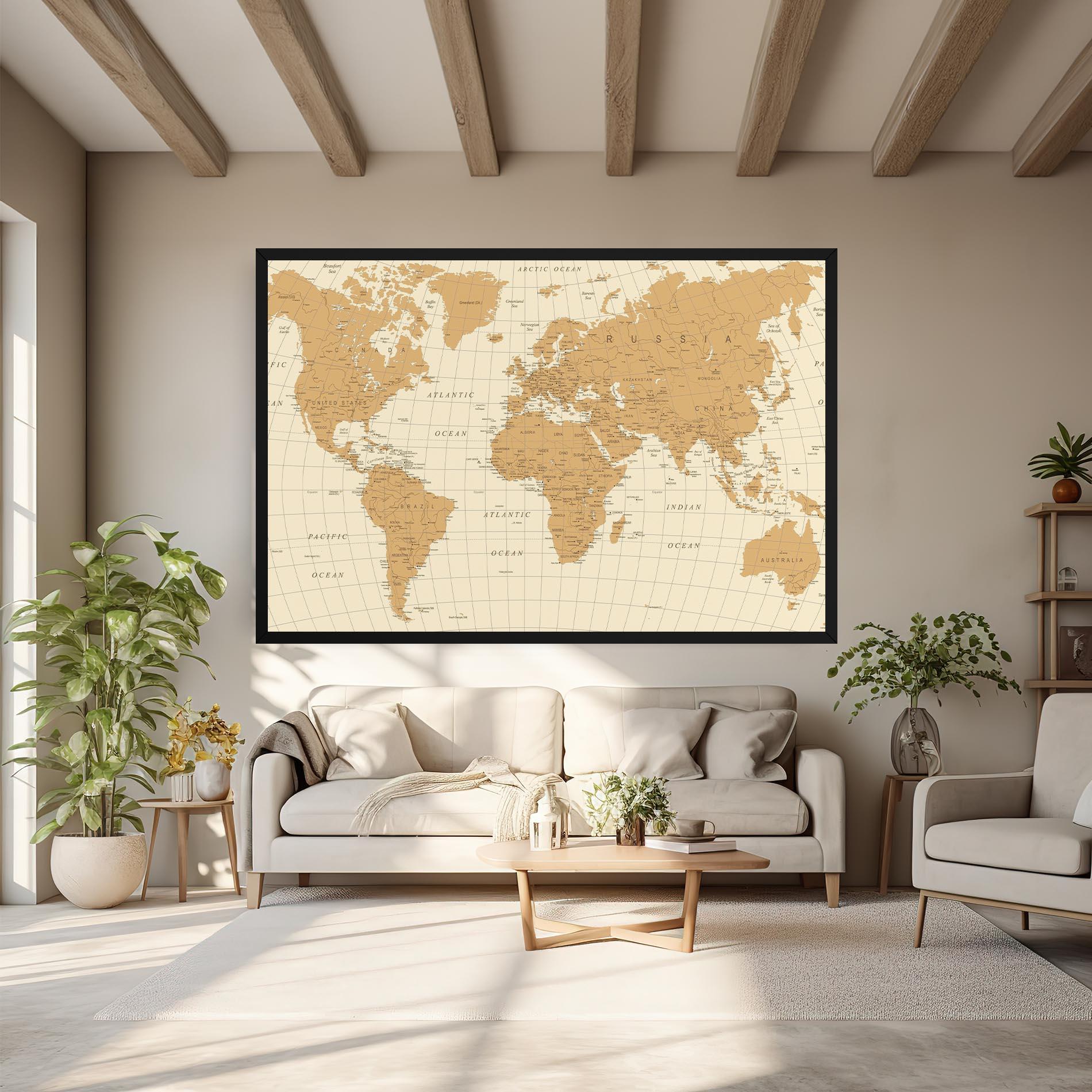 Tablou Canvas Old Map Cream mockup 6