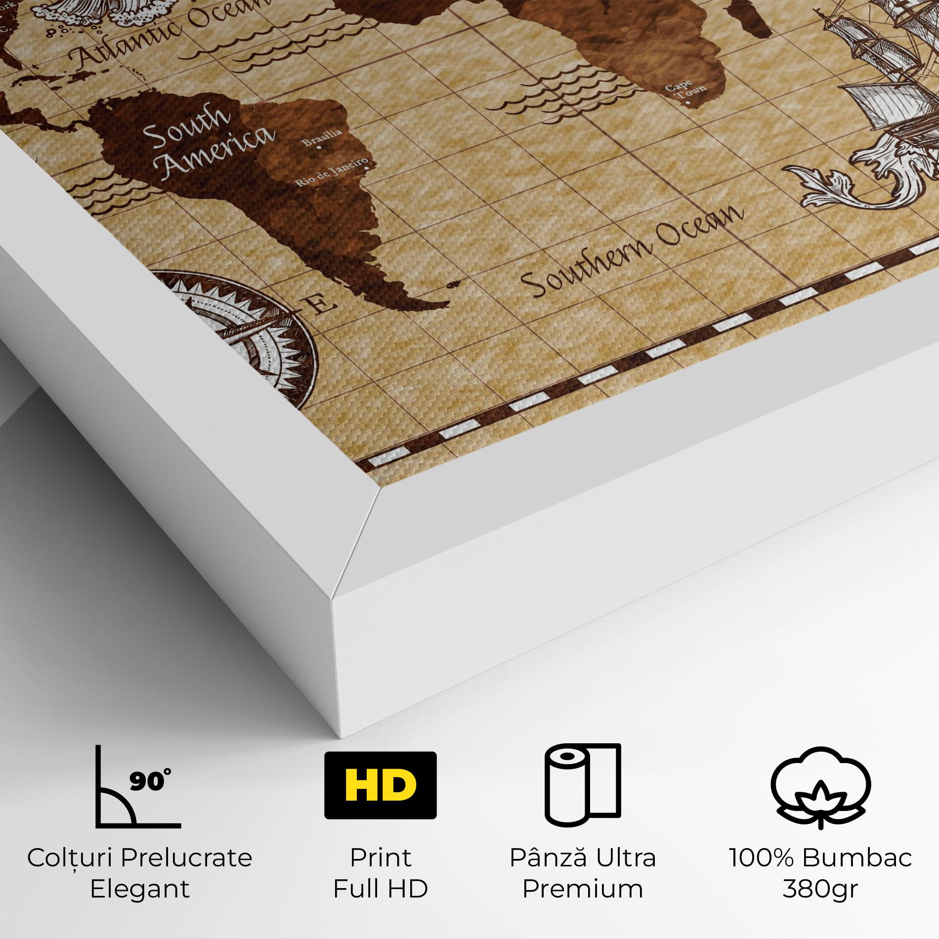 Tablou Canvas Brown Old Map mockup 4