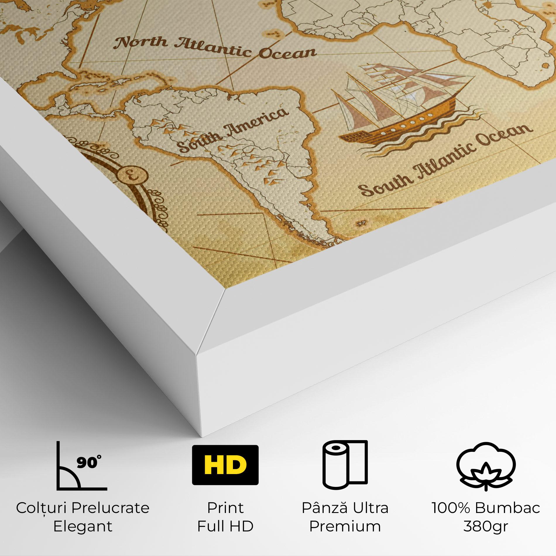Tablou Canvas Gold Old Map mockup 4