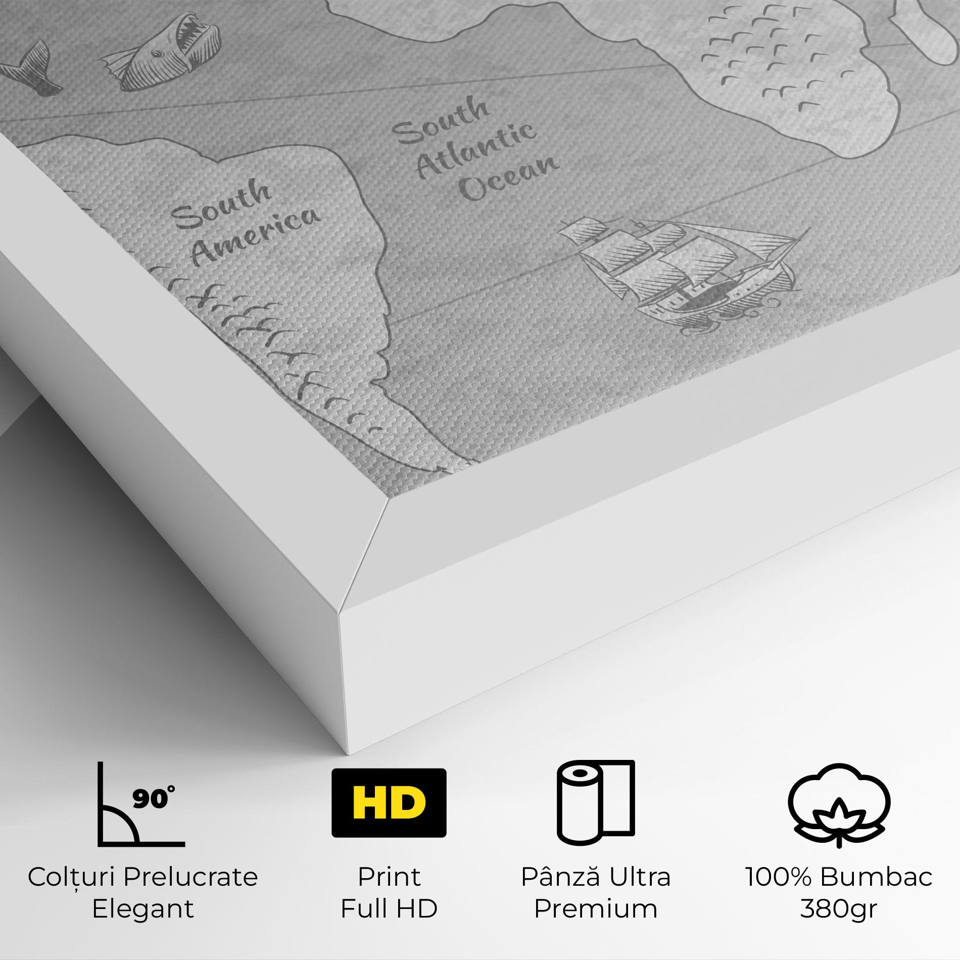 Tablou Canvas Grey Old Map mockup 4
