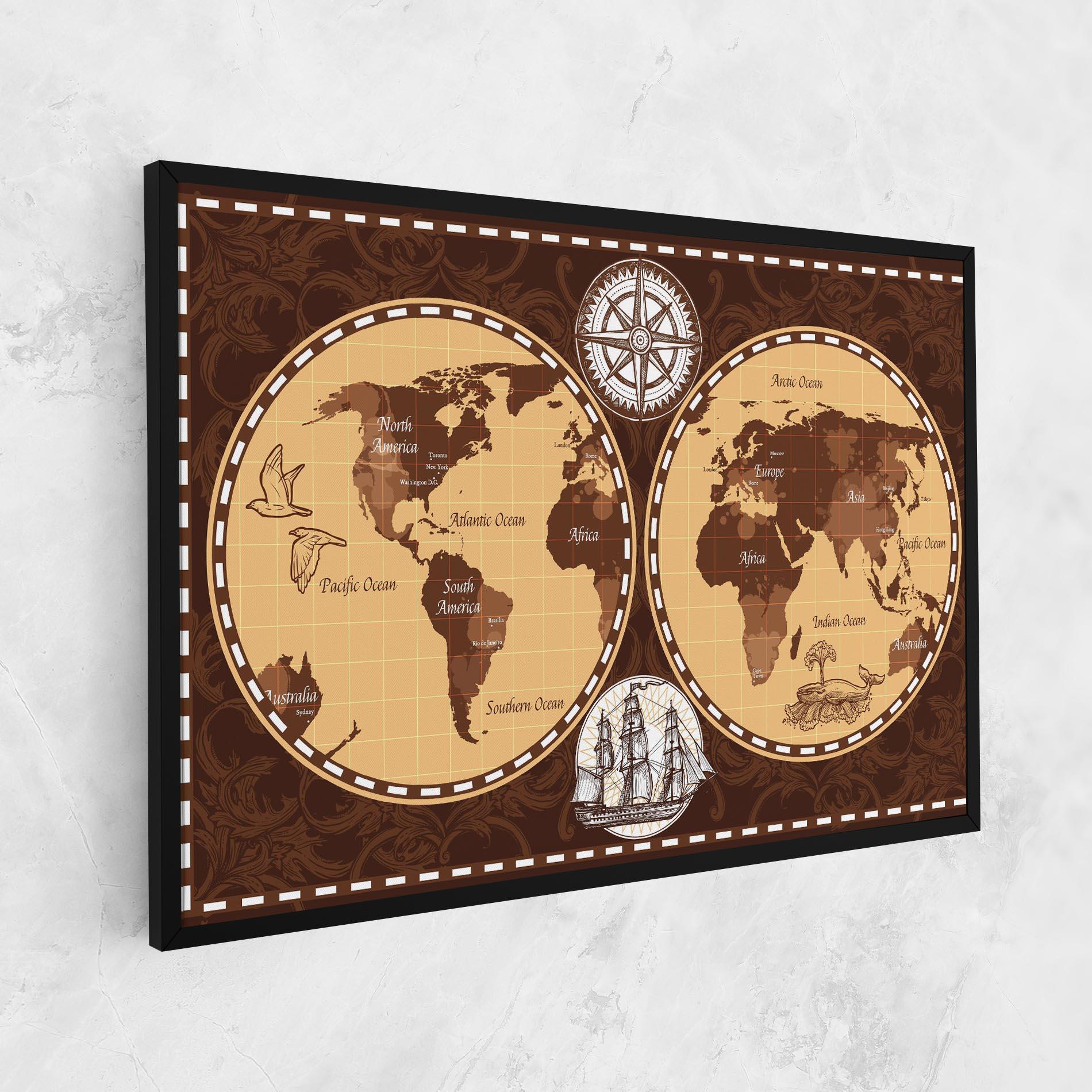 Tablou Canvas Old Brown Map mockup 1