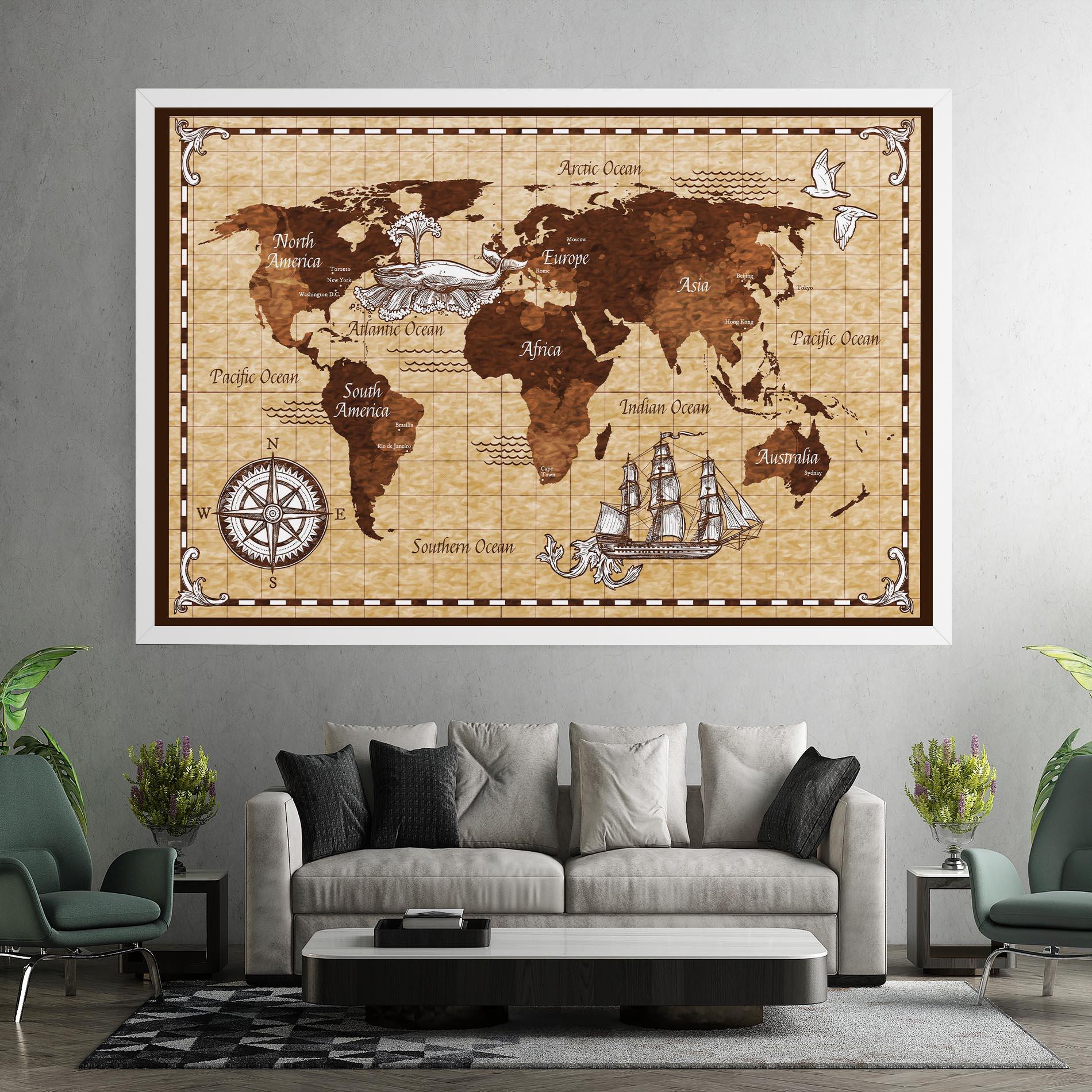 Tablou Canvas Brown Old Map mockup 7