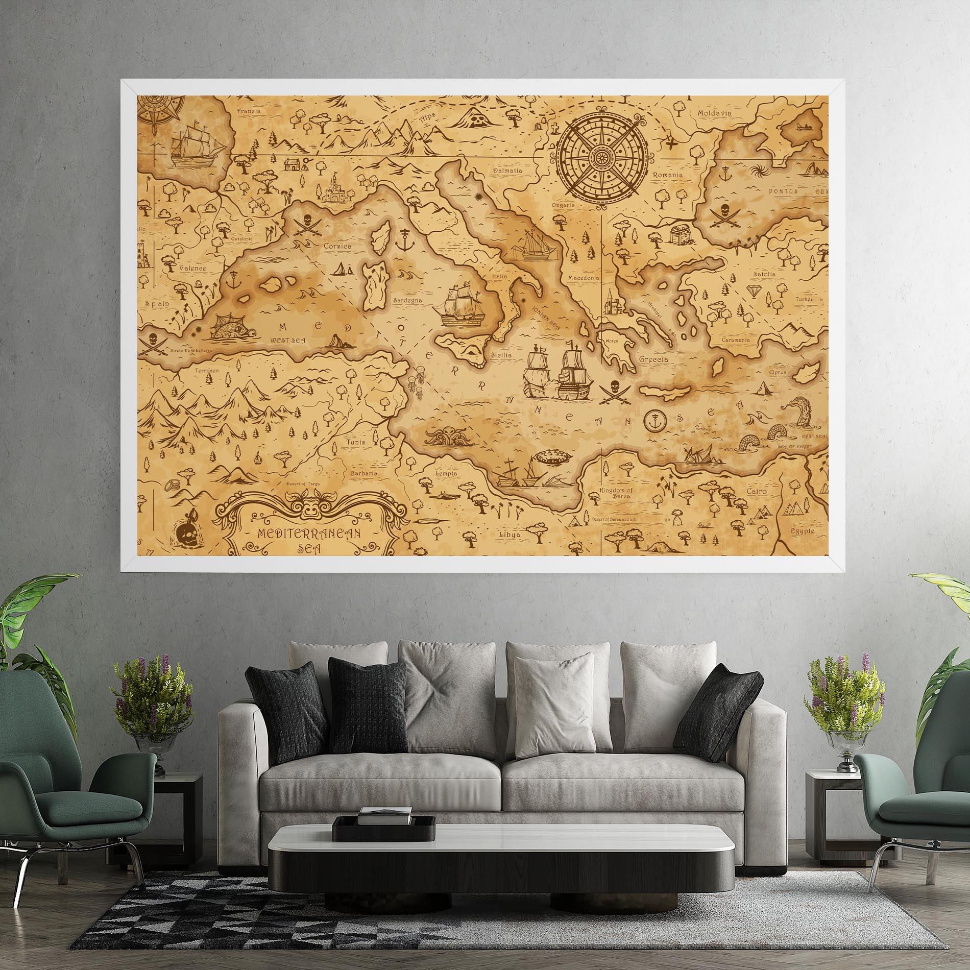 Tablou Canvas Cream Brown Map mockup 7