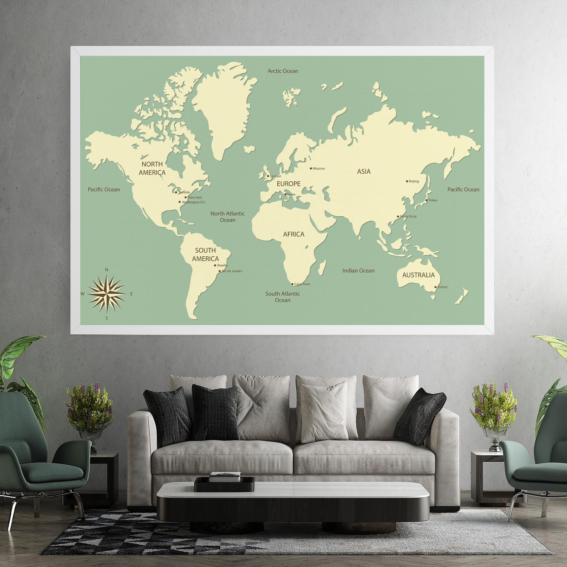 Tablou Canvas Green Cream Map mockup 7