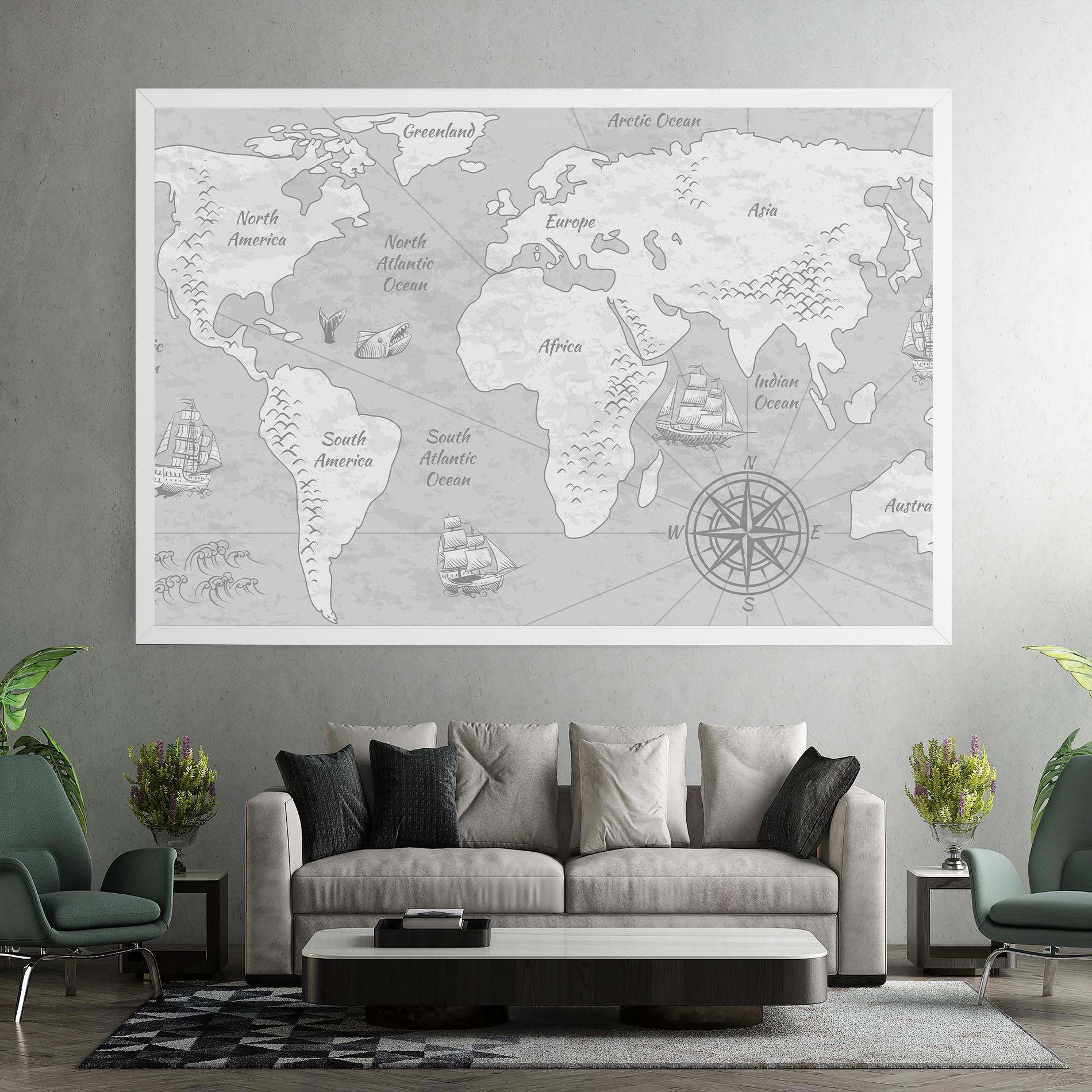 Tablou Canvas Grey Old Map mockup 7