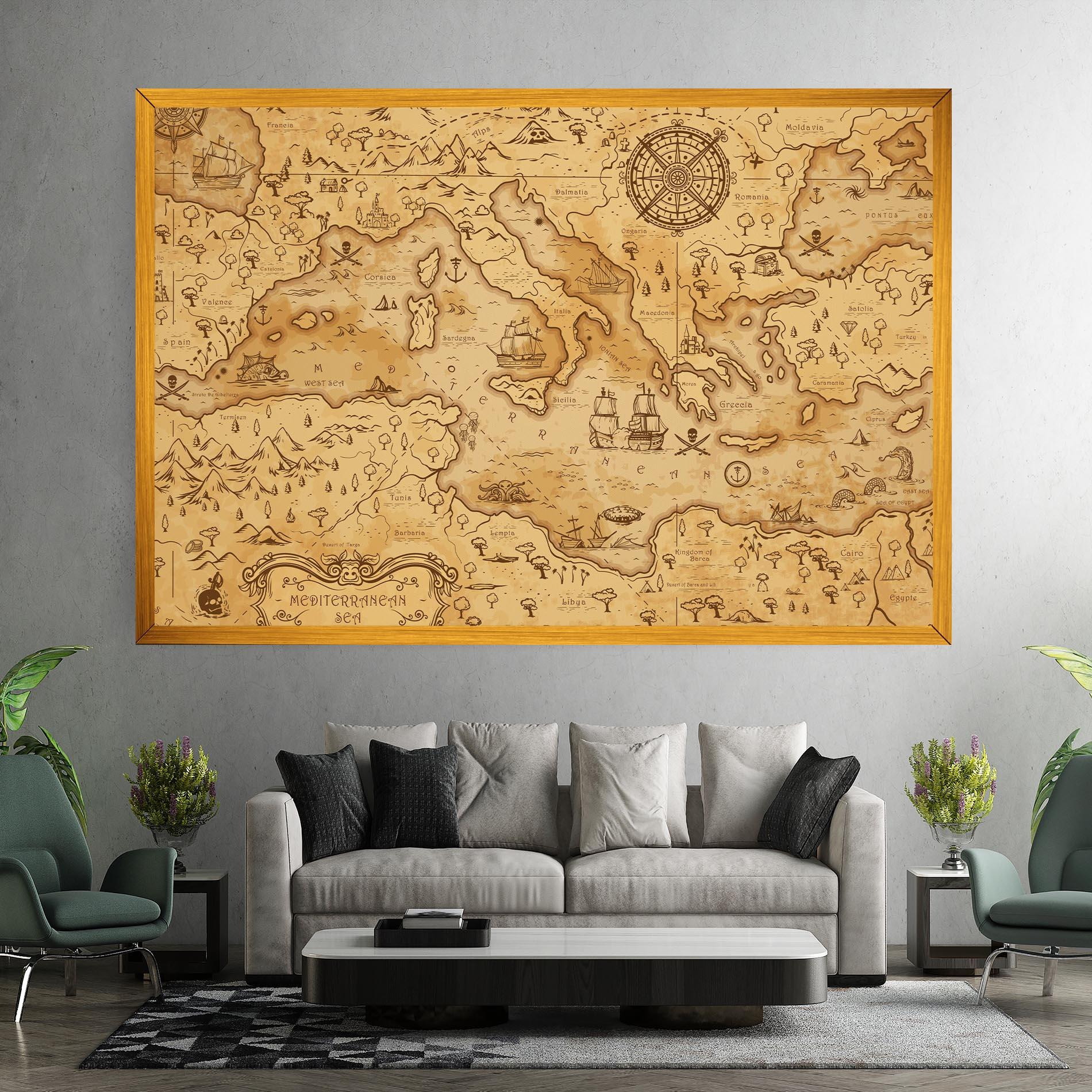 Tablou Canvas Cream Brown Map mockup 7