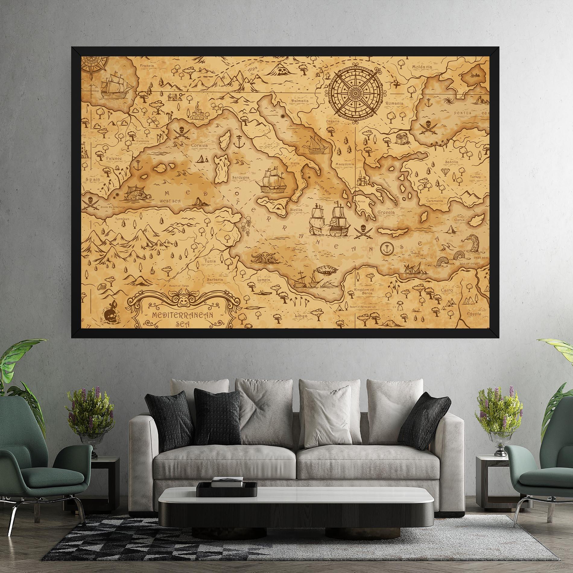 Tablou Canvas Cream Brown Map mockup 7
