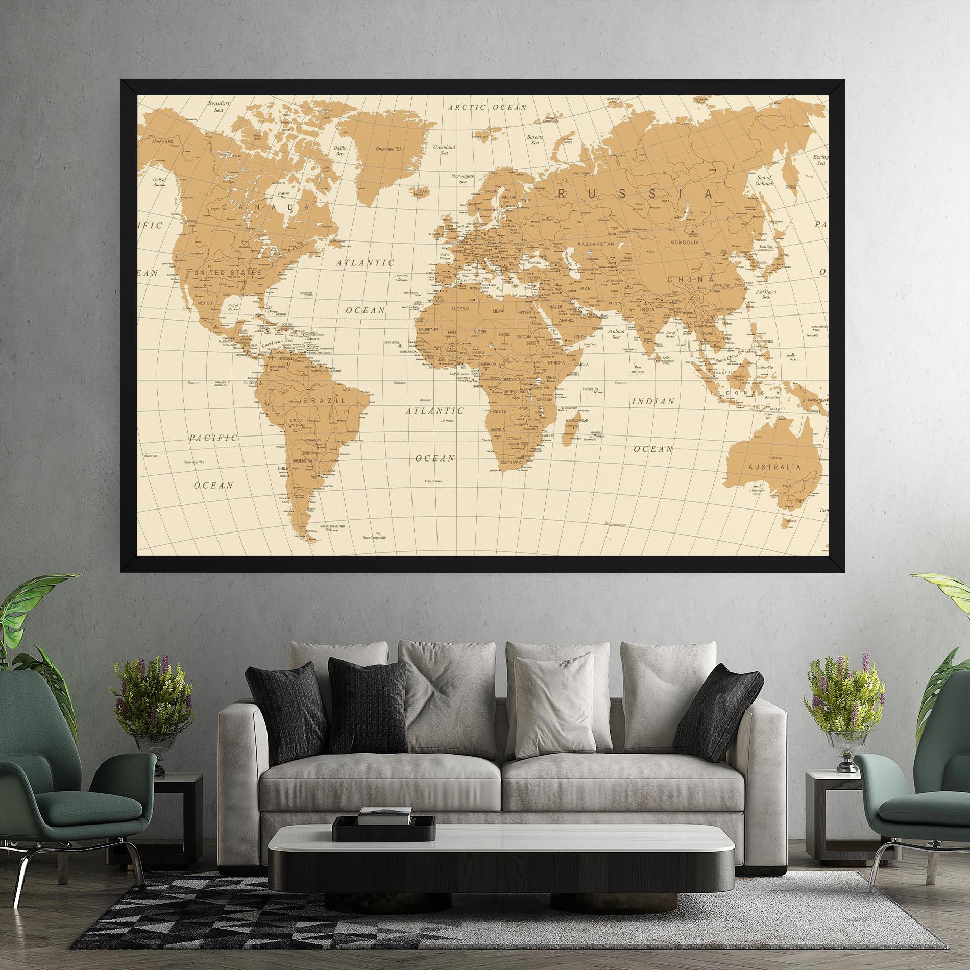 Tablou Canvas Old Map Cream mockup 7
