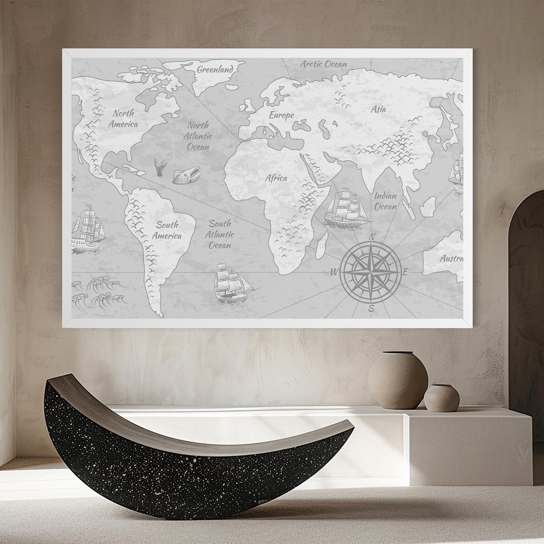 Tablou Canvas Grey Old Map mockup 8