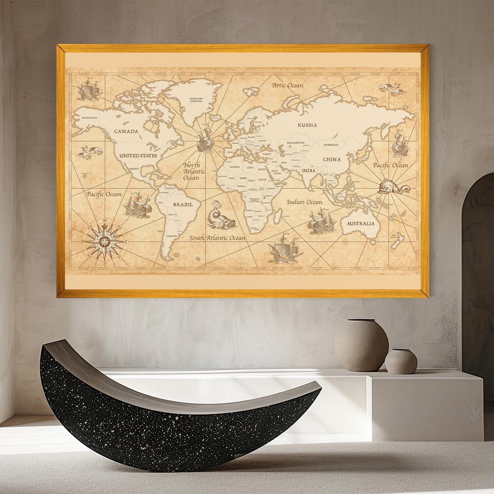 Tablou Canvas Cream Old Map mockup 8
