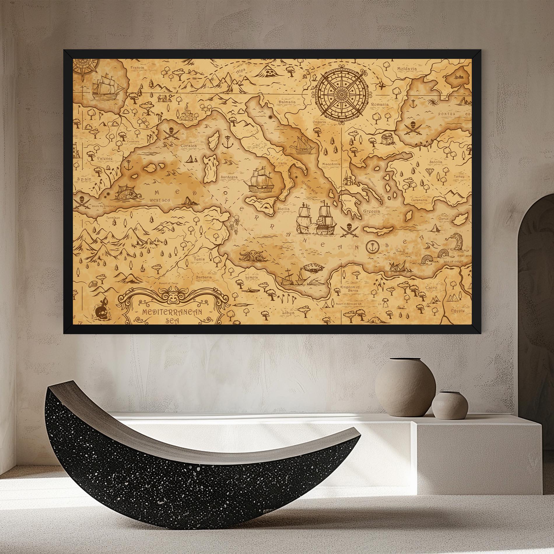 Tablou Canvas Cream Brown Map mockup 8