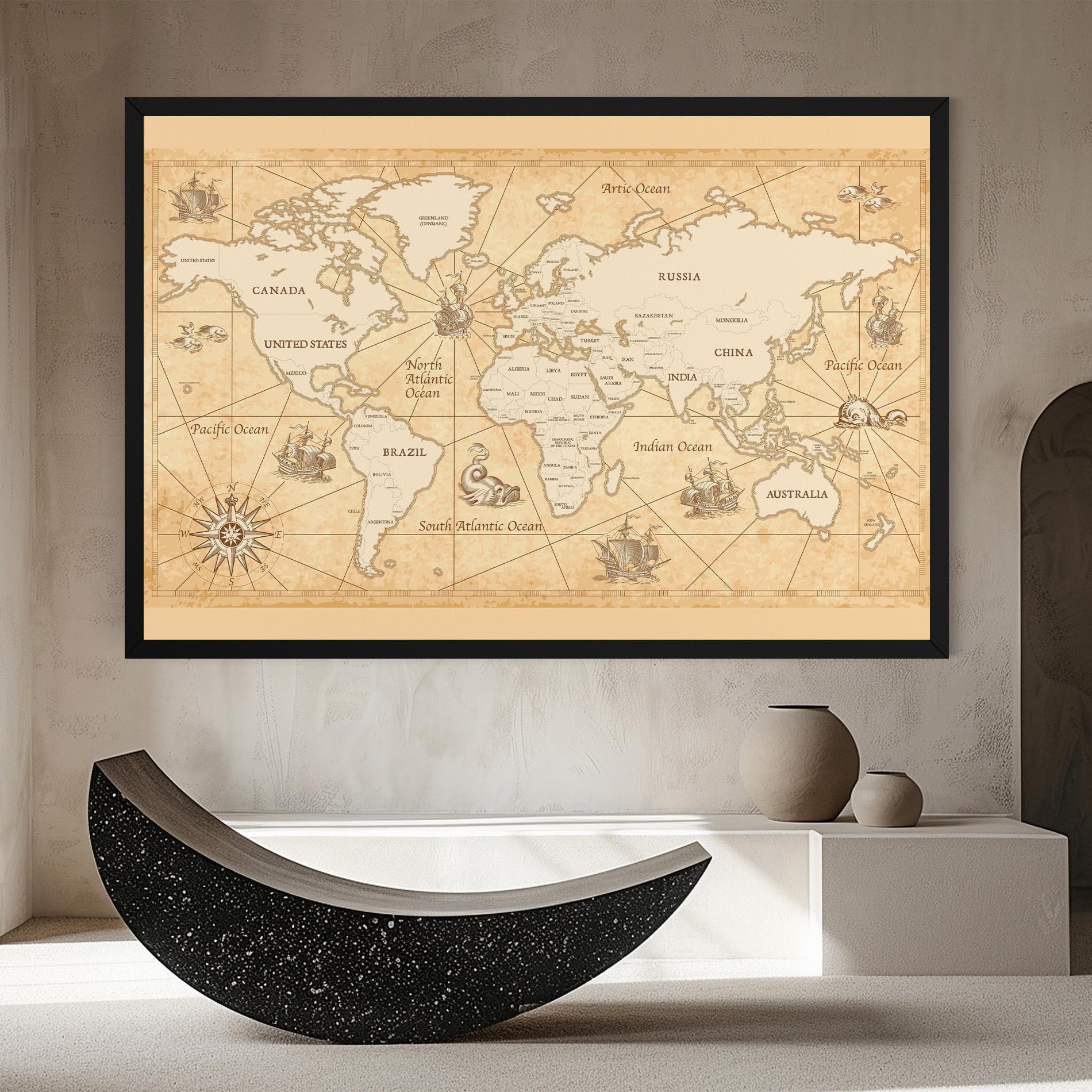 Tablou Canvas Cream Old Map mockup 8