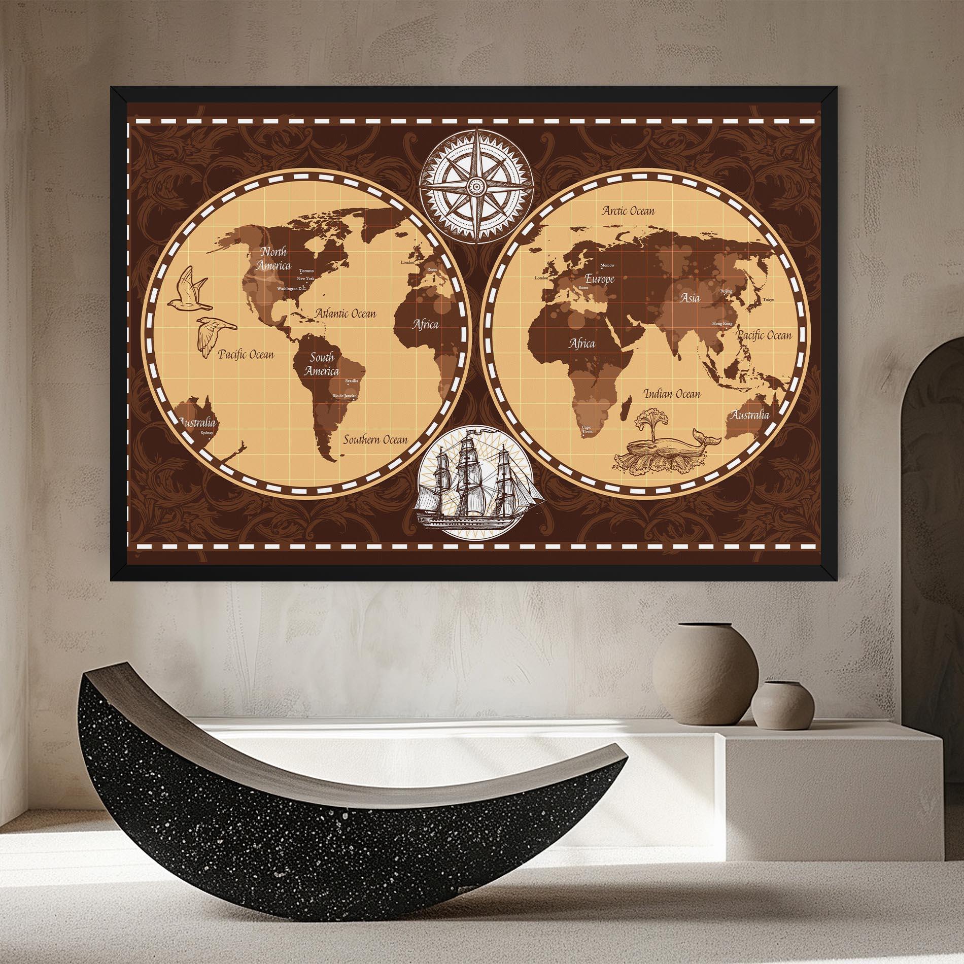 Tablou Canvas Old Brown Map mockup 8