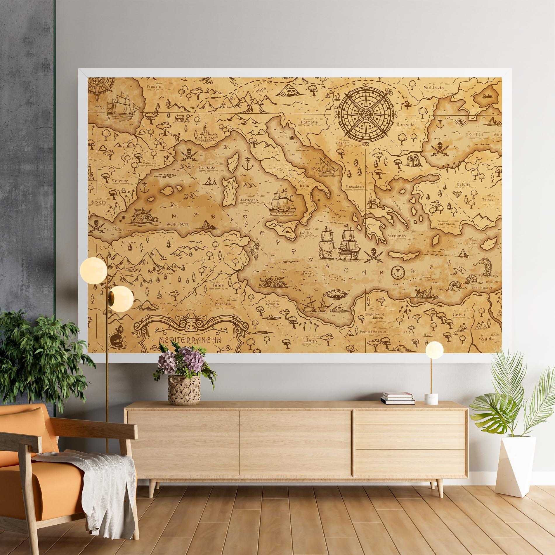 Tablou Canvas Cream Brown Map mockup 9