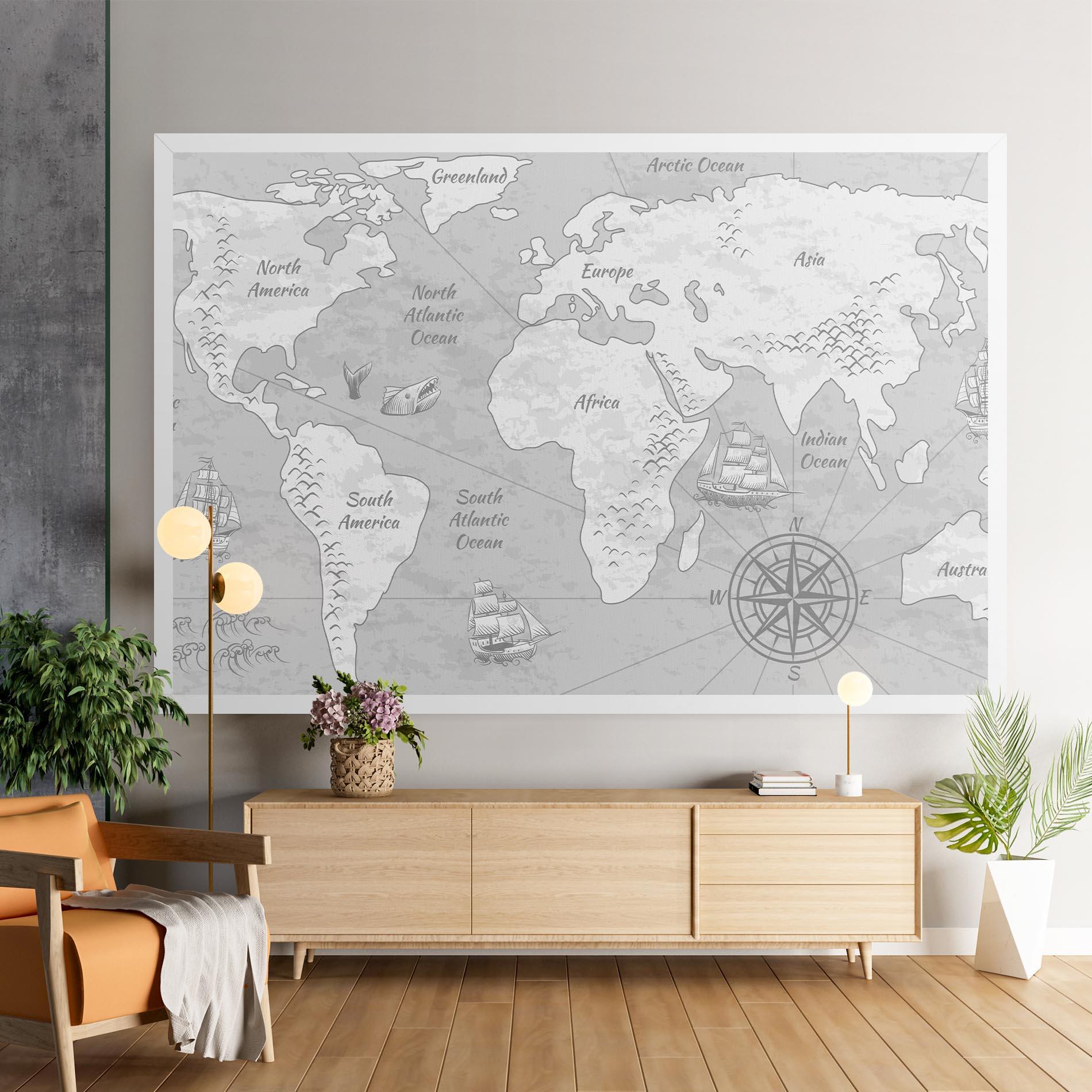 Tablou Canvas Grey Old Map mockup 9