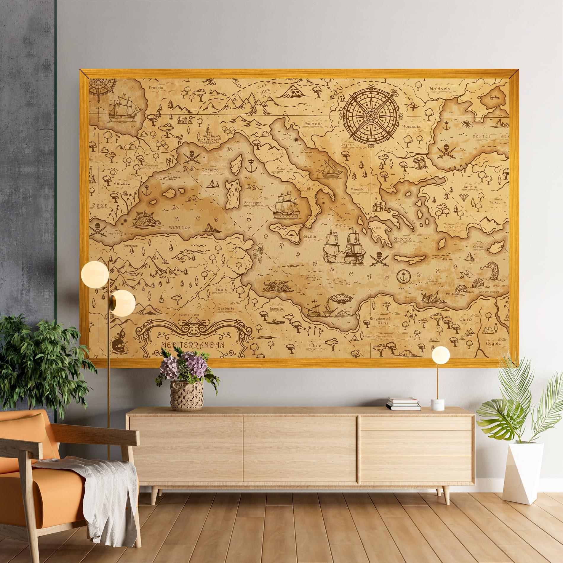 Tablou Canvas Cream Brown Map mockup 9