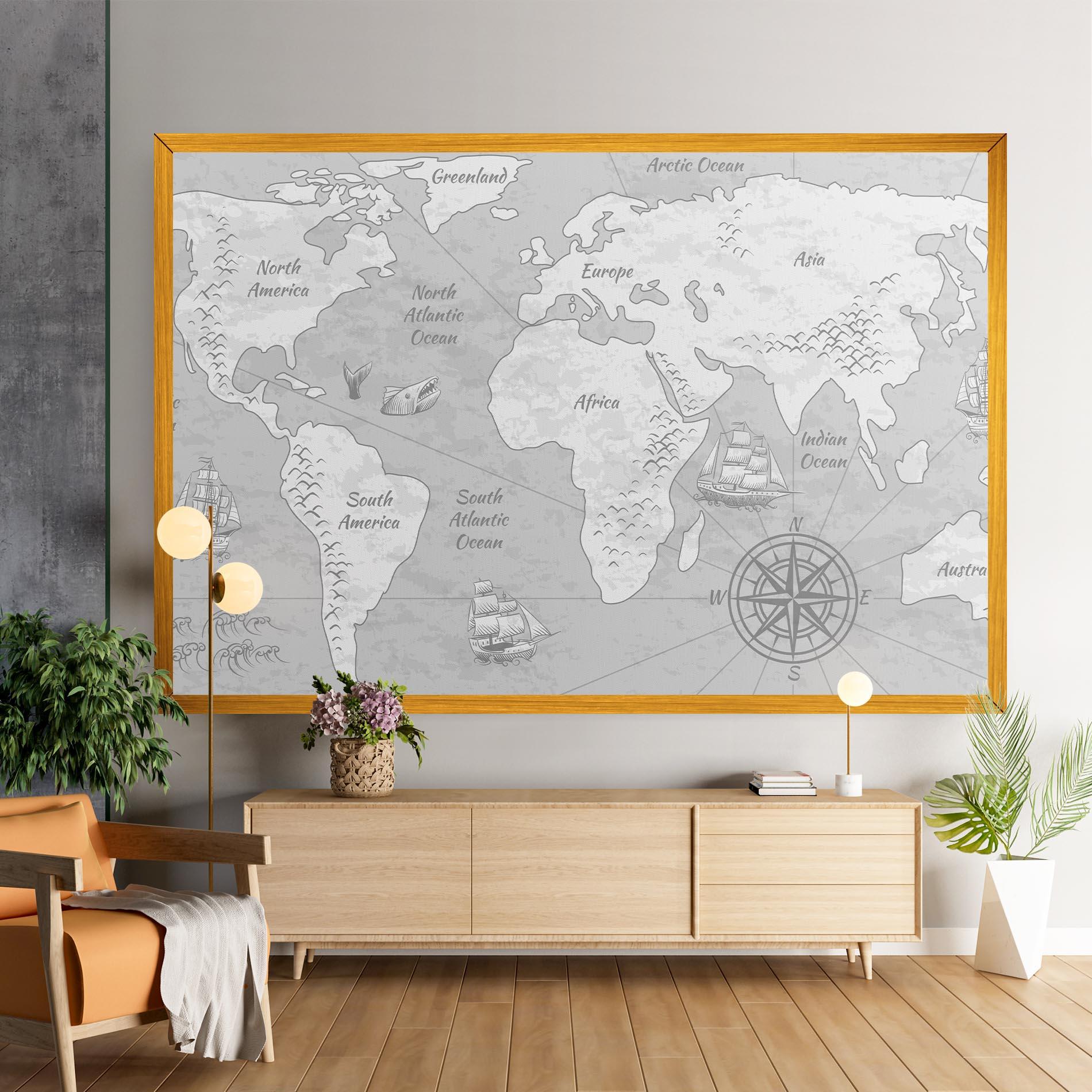 Tablou Canvas Grey Old Map mockup 9
