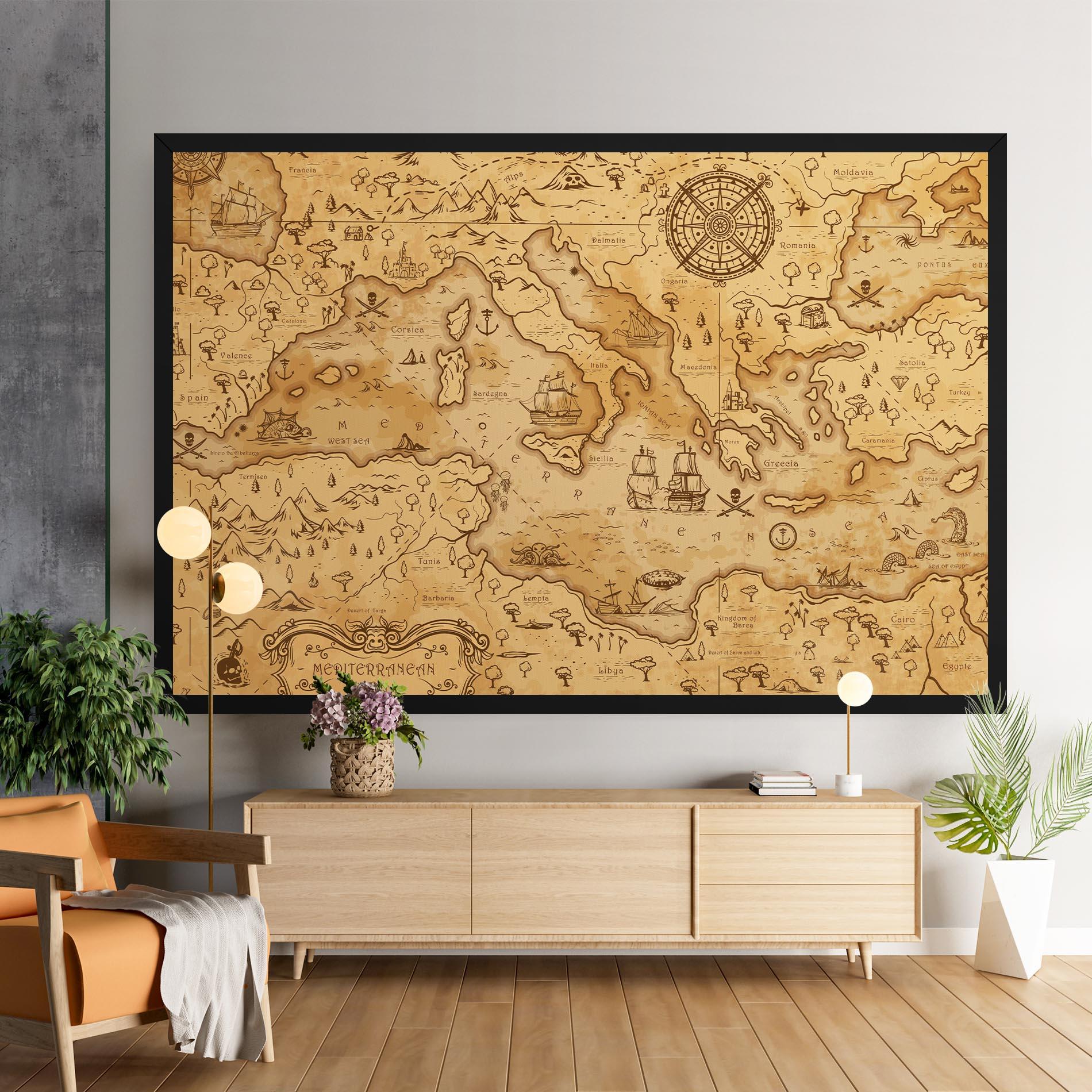 Tablou Canvas Cream Brown Map mockup 9