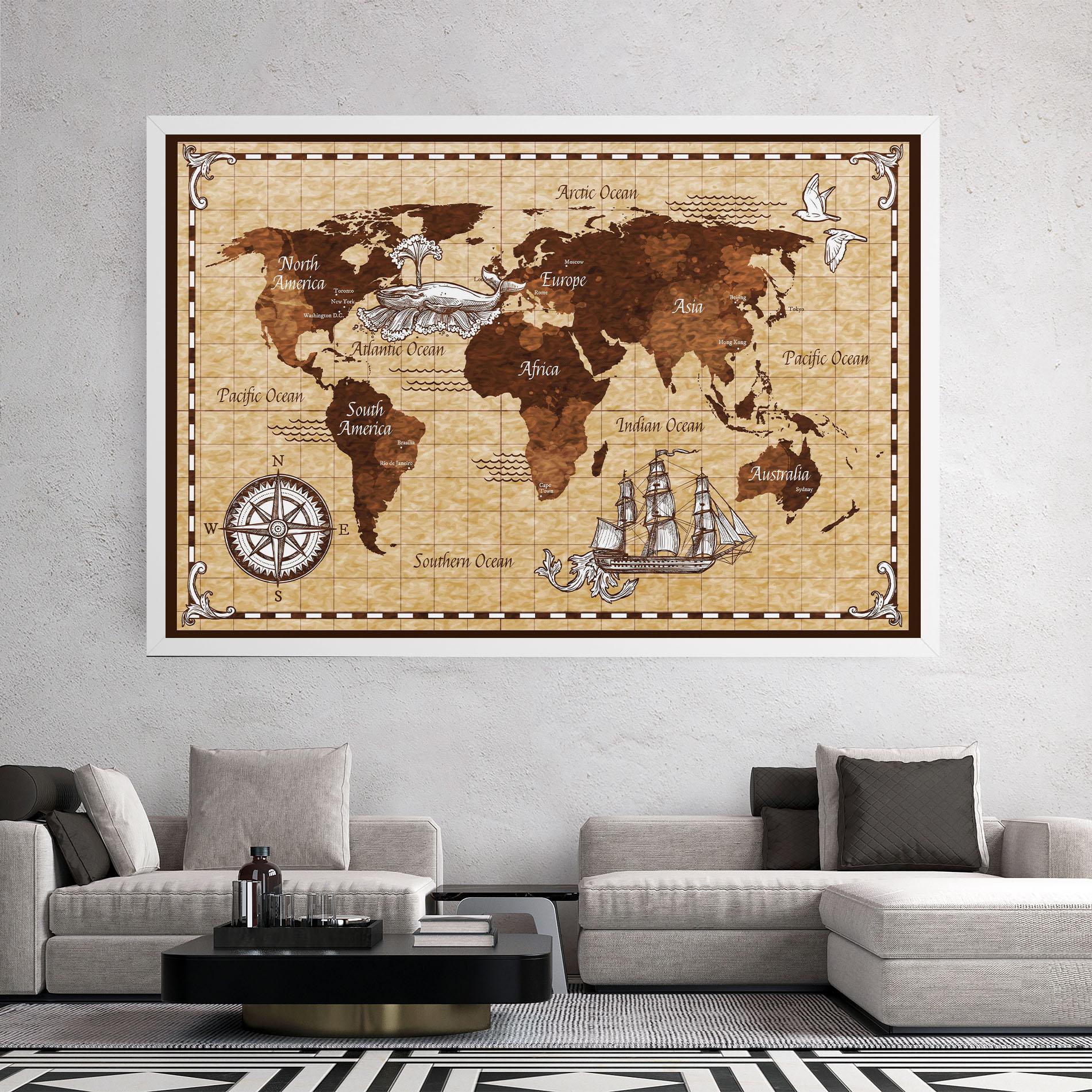 Tablou Canvas Brown Old Map mockup 2
