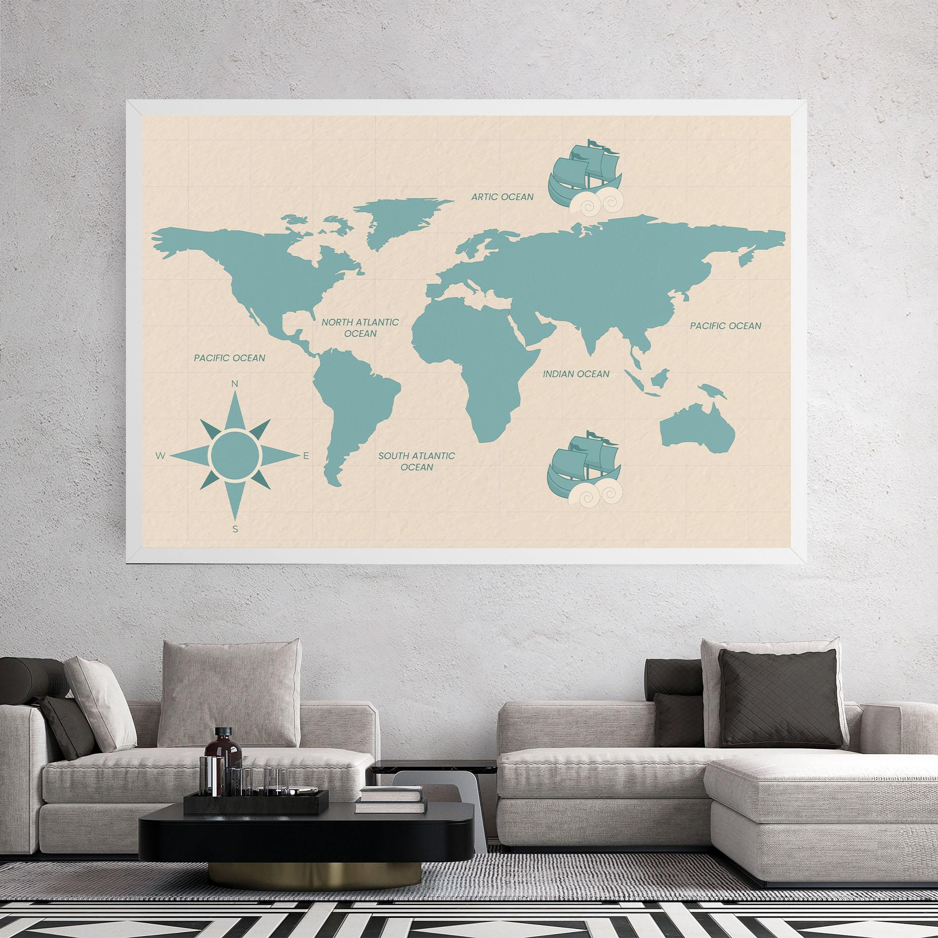 Tablou Canvas Cream Blue Map mockup 2