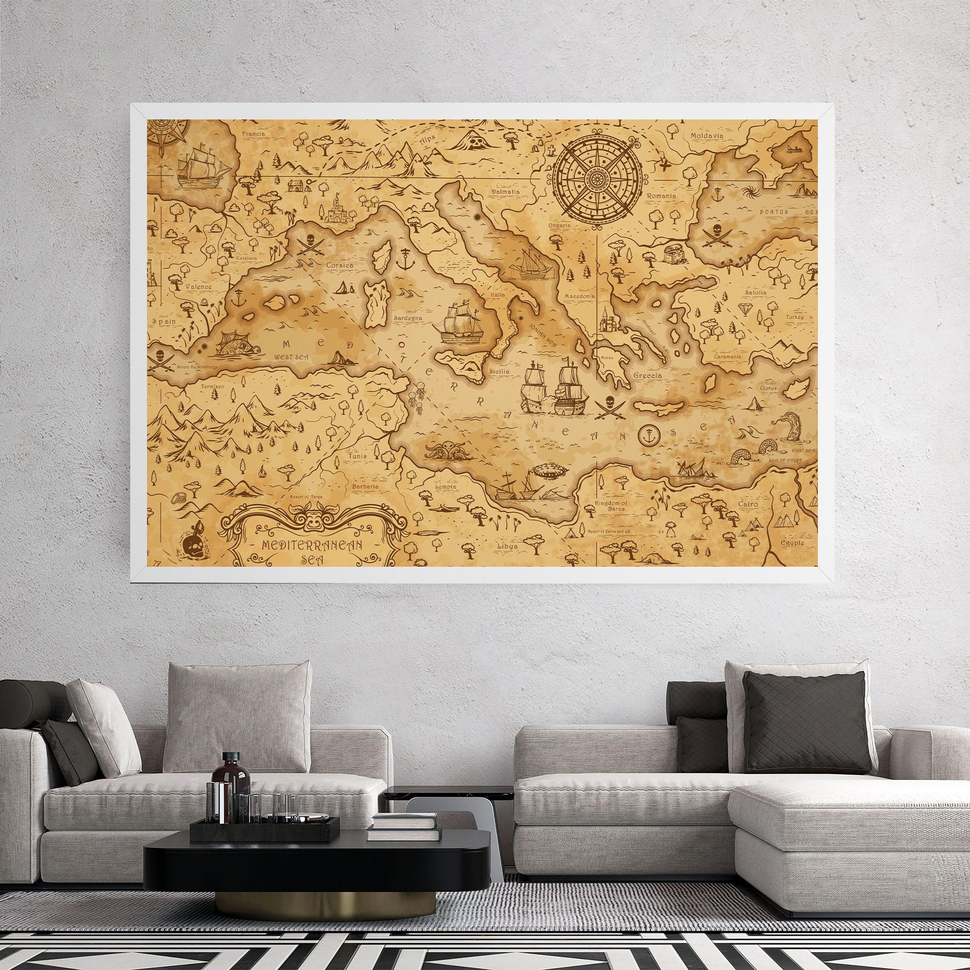 Tablou Canvas Cream Brown Map mockup 2