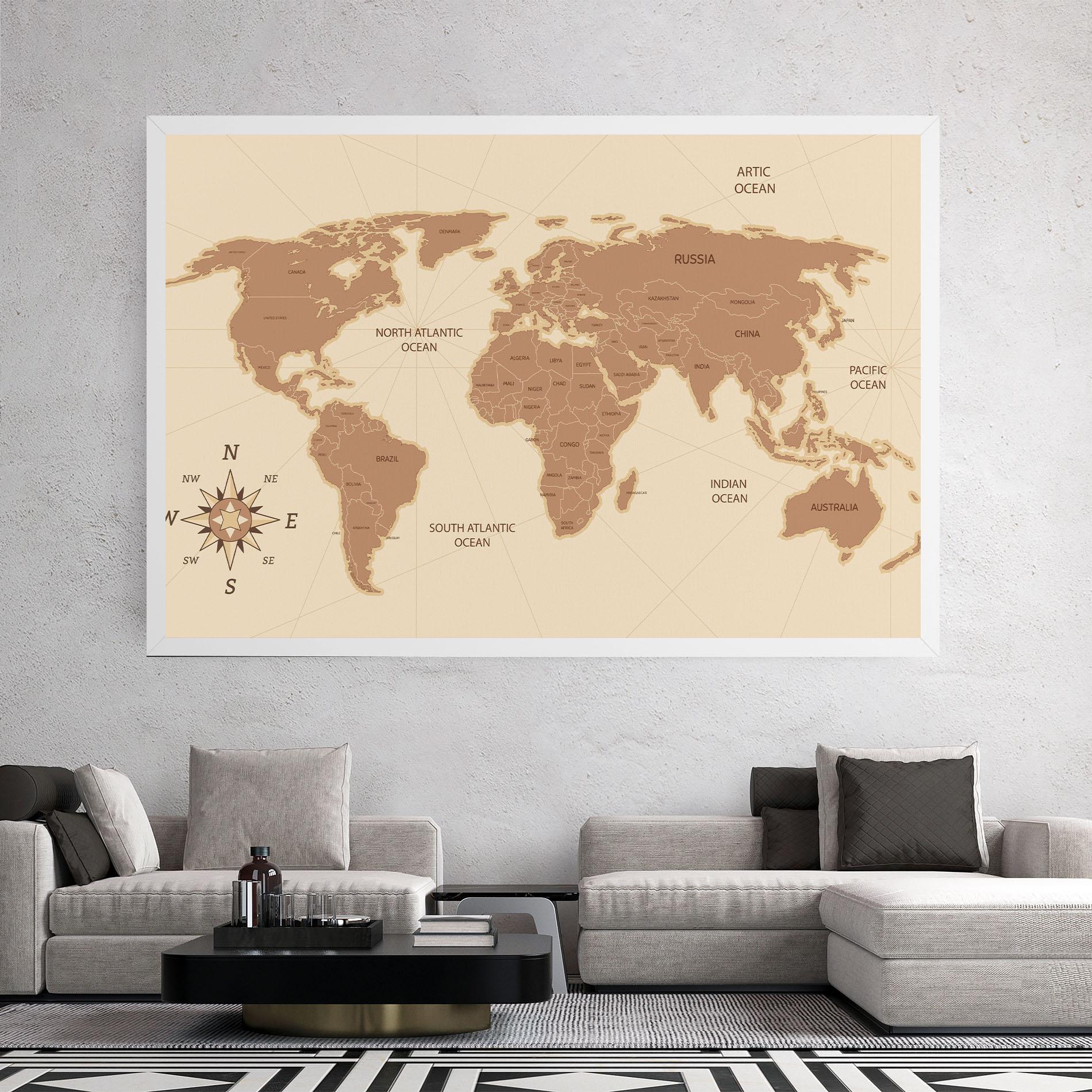 Tablou Canvas Cream Map Vintage mockup 2