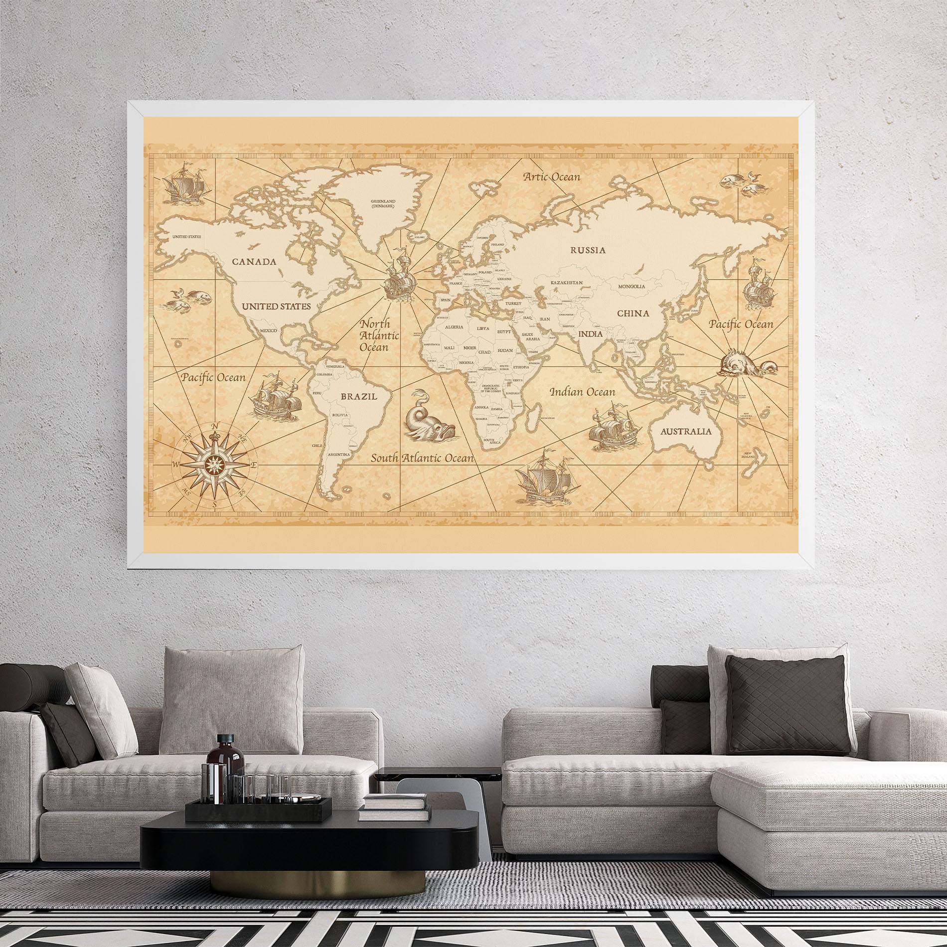 Tablou Canvas Cream Old Map mockup 2