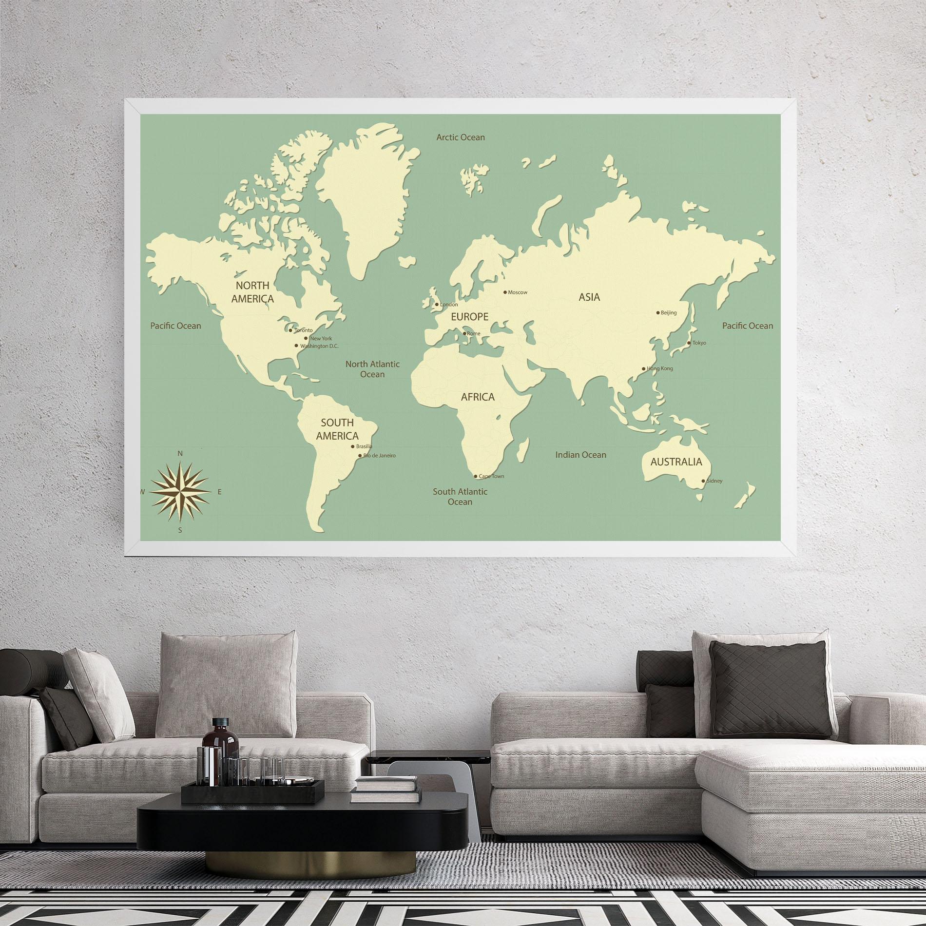 Tablou Canvas Green Cream Map mockup 2