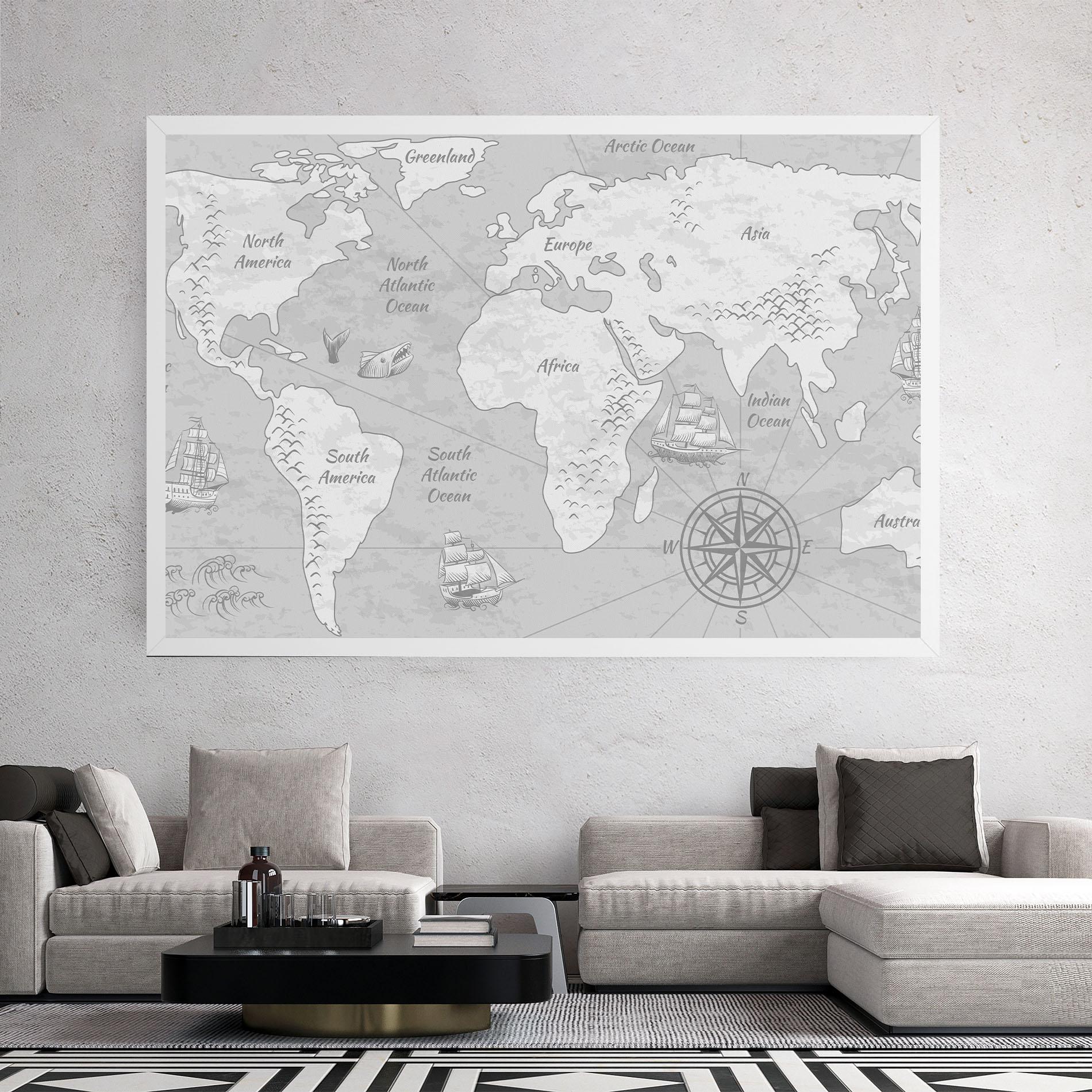 Tablou Canvas Grey Old Map mockup 2