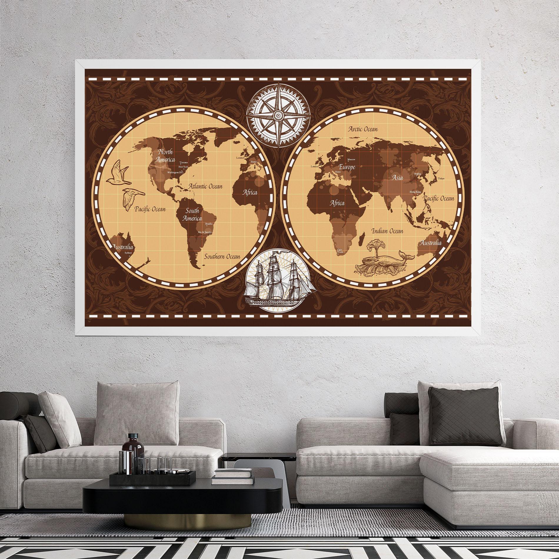 Tablou Canvas Old Brown Map mockup 2