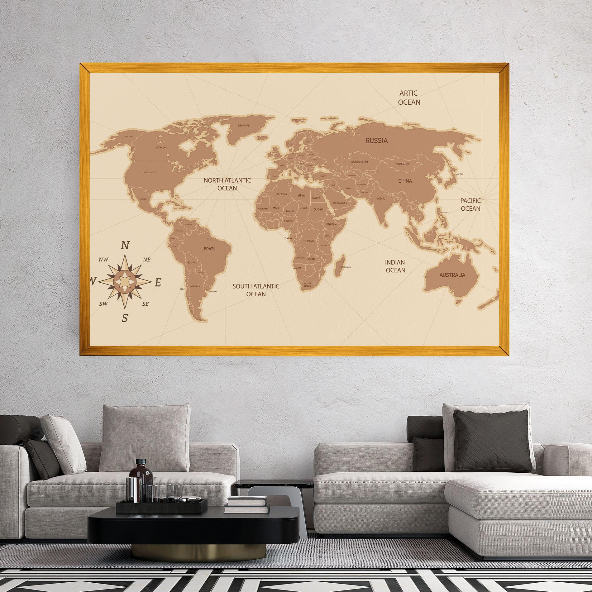 Tablou Canvas Cream Map Vintage mockup 2