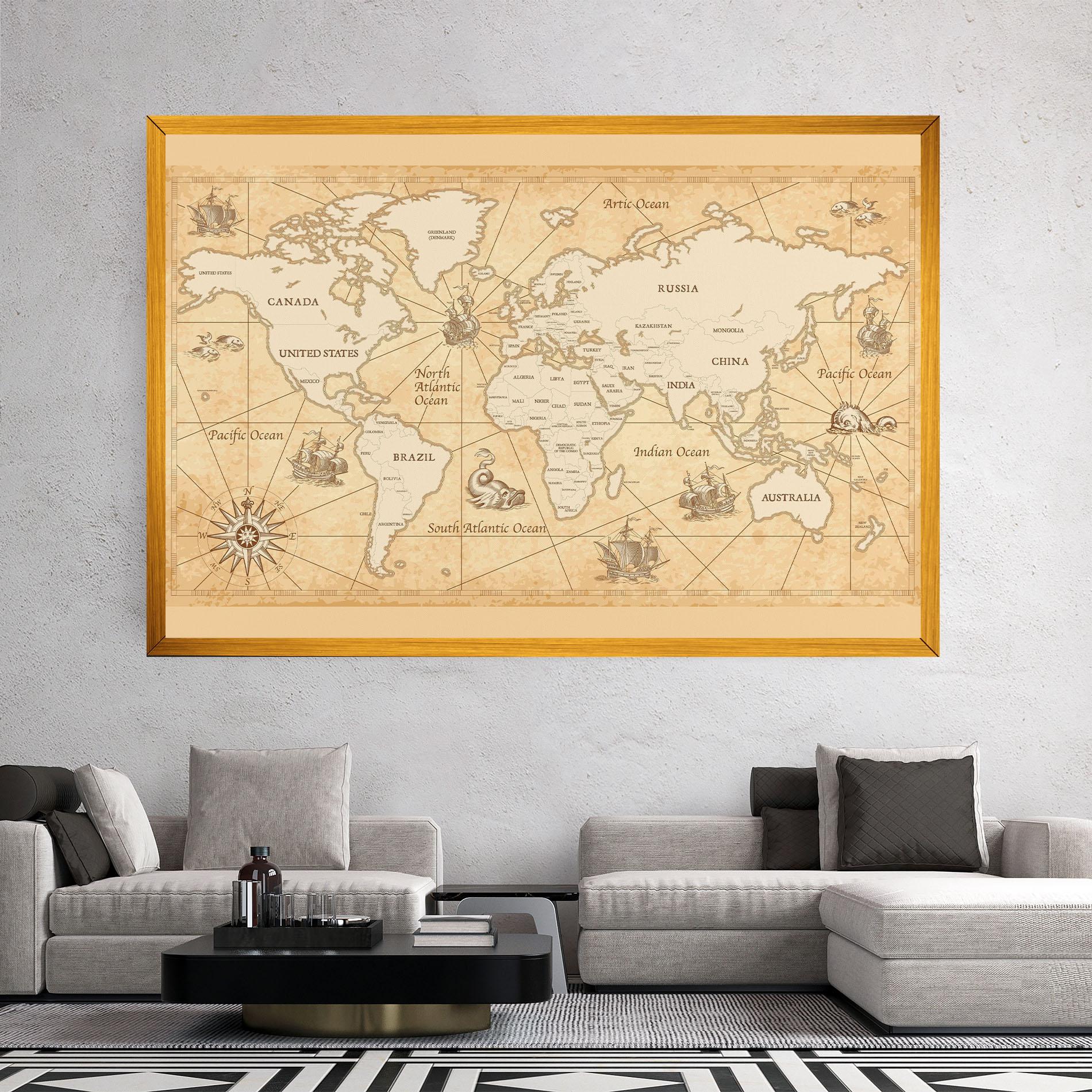 Tablou Canvas Cream Old Map mockup 2
